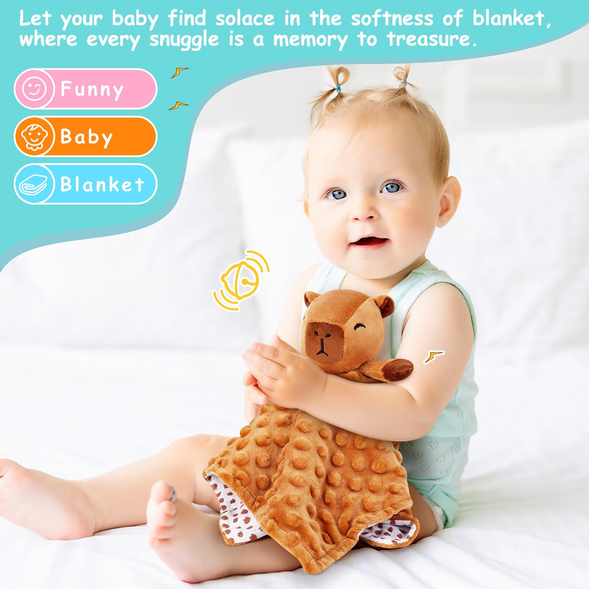 Sprinqdawin Loveys para Bebés, Manta de Seguridad de Bebé Kawaii Capybara para Recién Nacido Infante Niño Pequeño Juguete de Abrazo Animal de Peluche, Mantas de Seguridad Lovey Capybaras Regalos Bebé