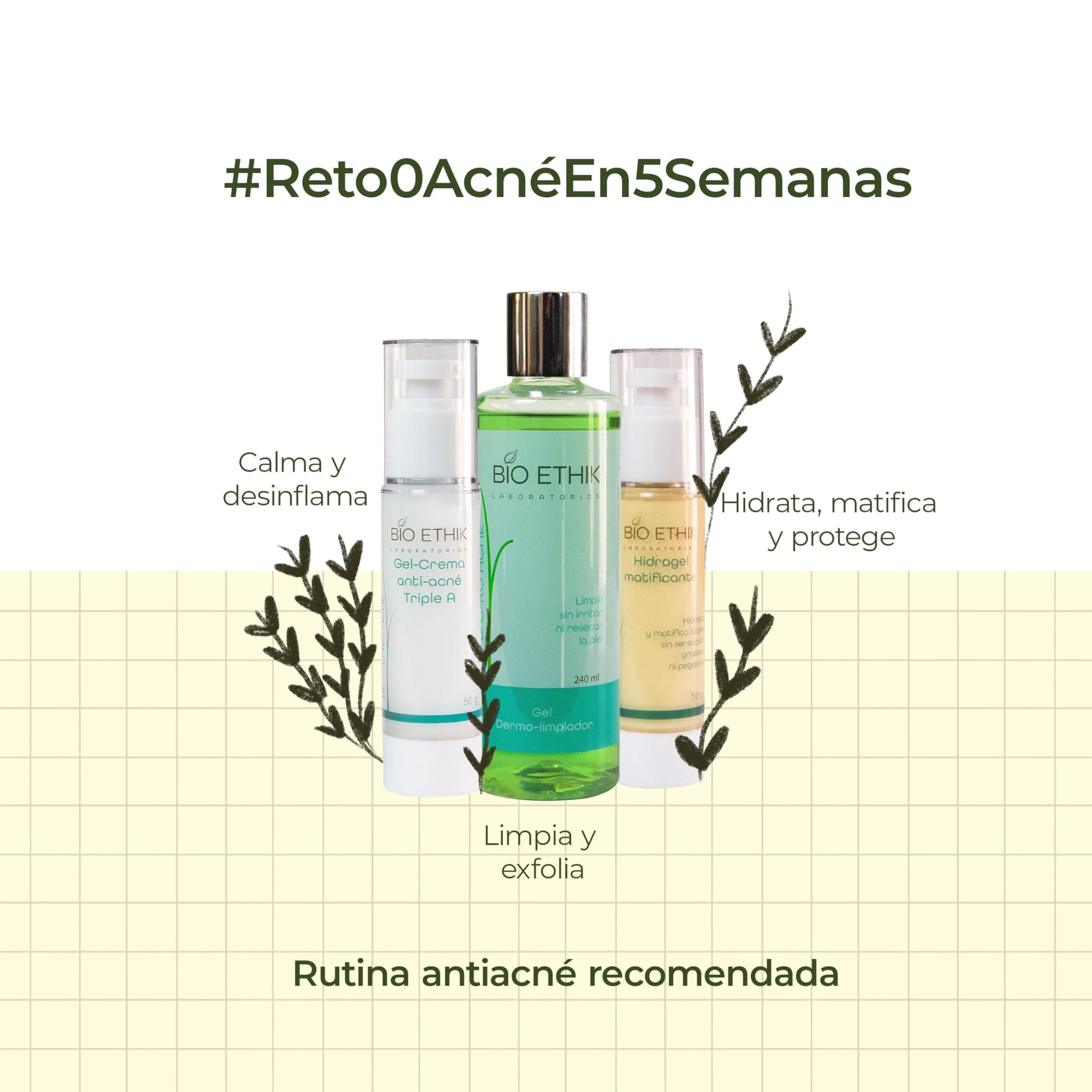 Bio Ethik Gel Crema Anti Acne Triple A para Pieles Sensible 50gr| Controla y Desinflama Granos y Puntos Negros