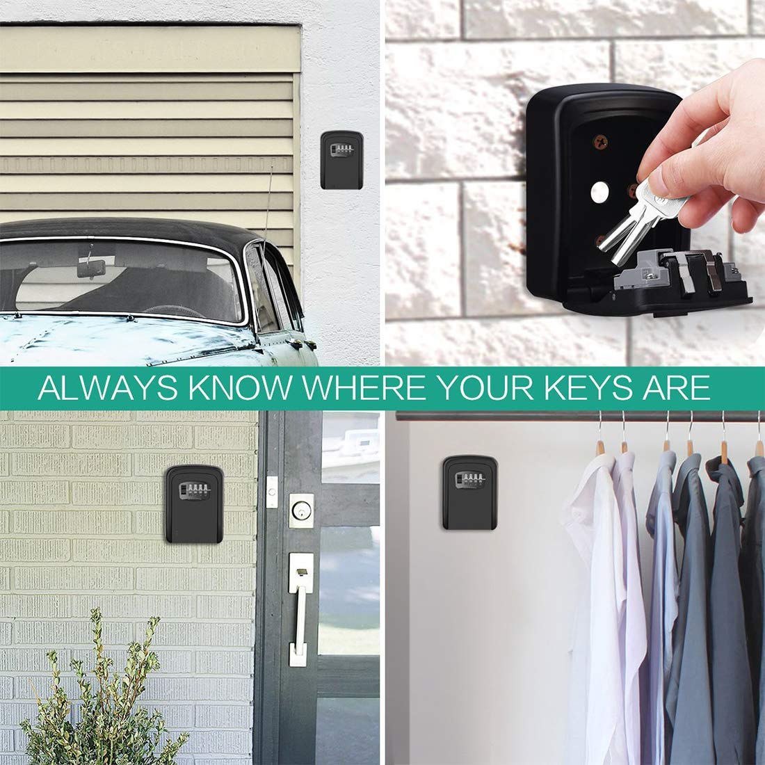 Caja de Almacenamiento de Llaves RabbitStorm Negro Rueda de Código de 4 Dígitos Impermeable para el Hogar y Fábrica