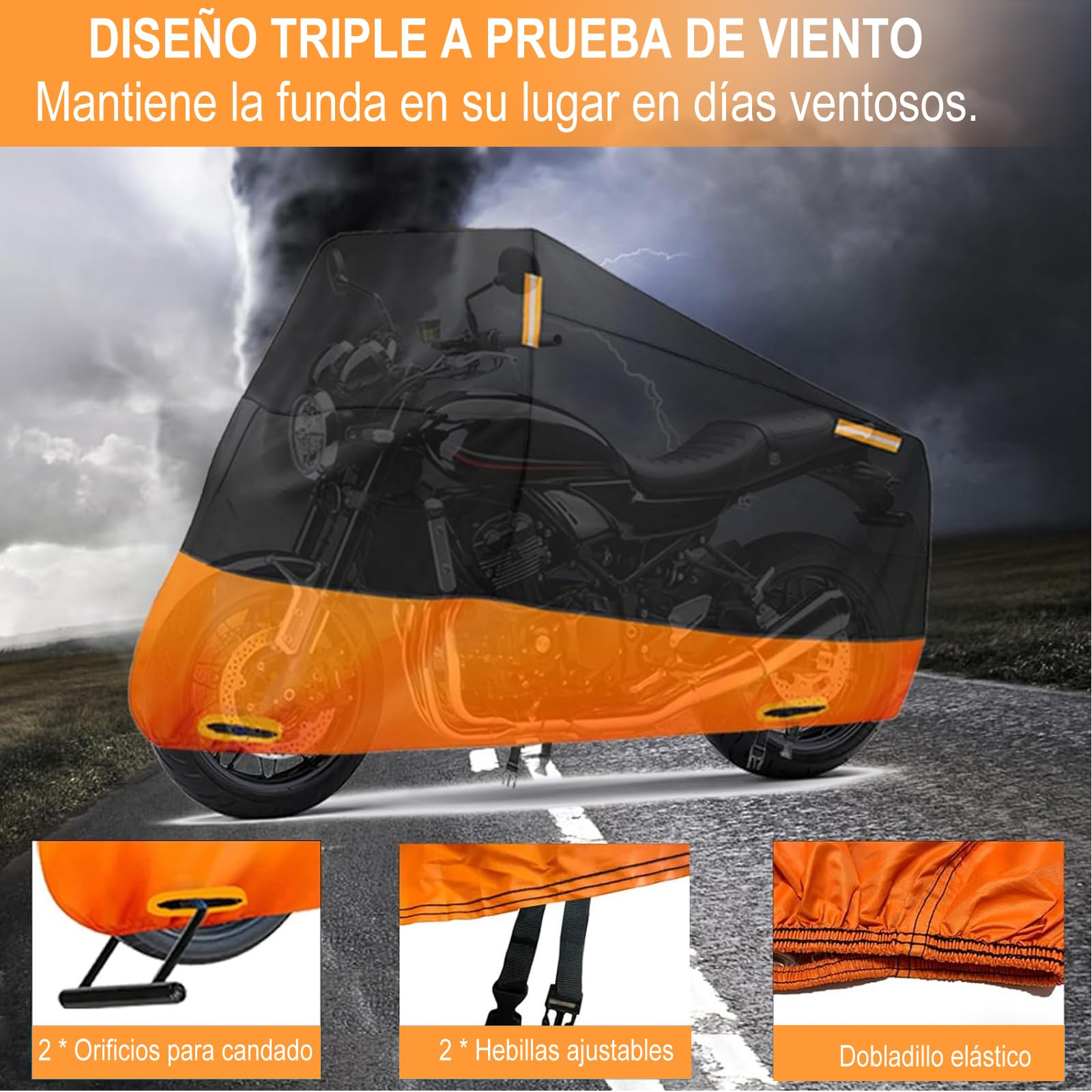 Cubierta Impermeable para Motocicletas, 190T Tela Oxford Cubierta de Bicicleta, Protección contra el Polvo, Lluvia y Clima, 2 Lock-Holes&3 Tiras Reflectantes, para Moto Exterior Interior y Bicicleta