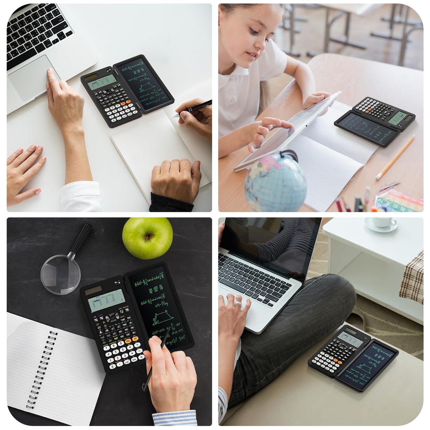 Calculadora Científica Recargable ROATEE 991EX Blanca con Vista Múltiple y Tableta de Escritura LCD para Estudiantes