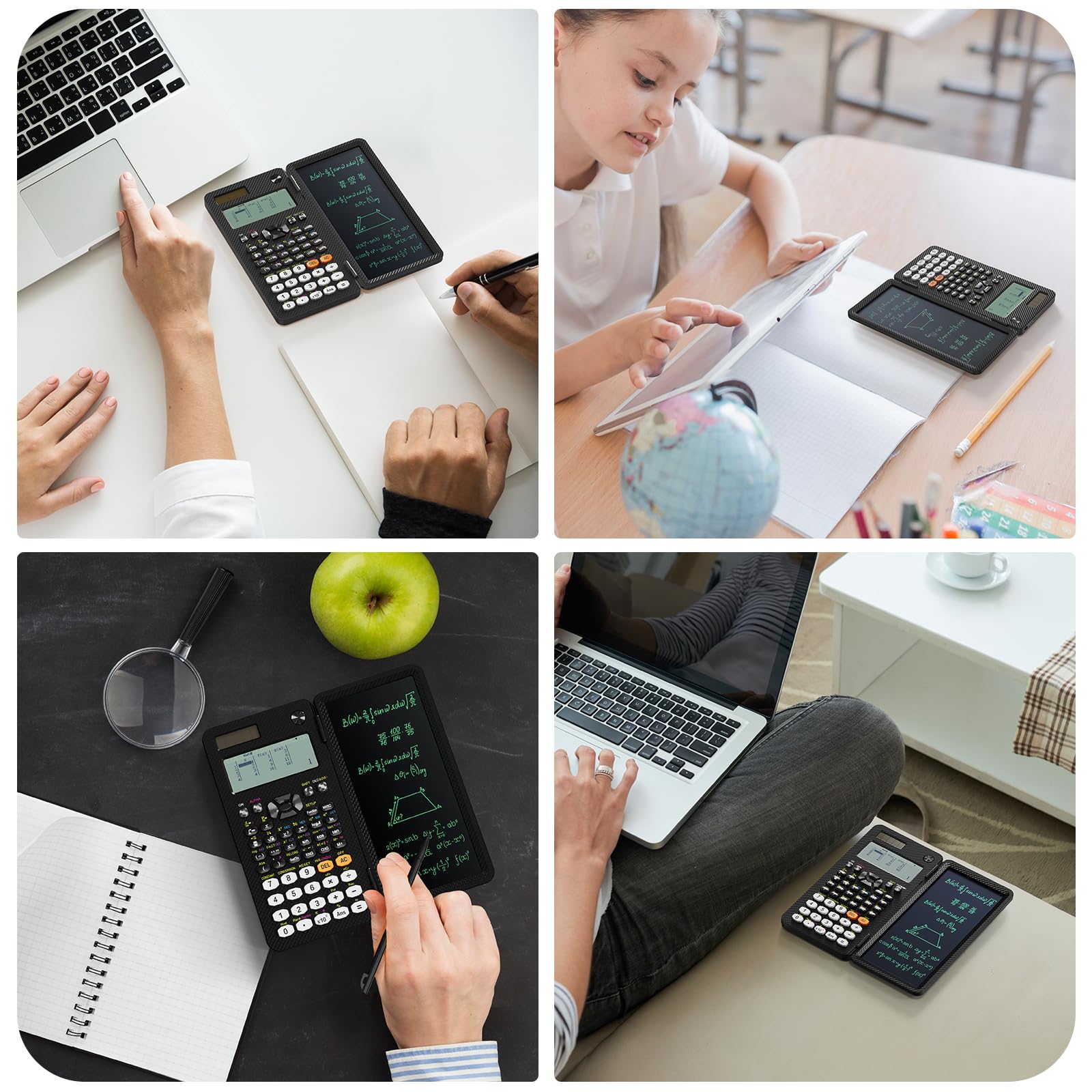 Calculadora Científica Recargable ROATEE 991EX Blanca con Vista Múltiple y Tableta de Escritura LCD para Estudiantes