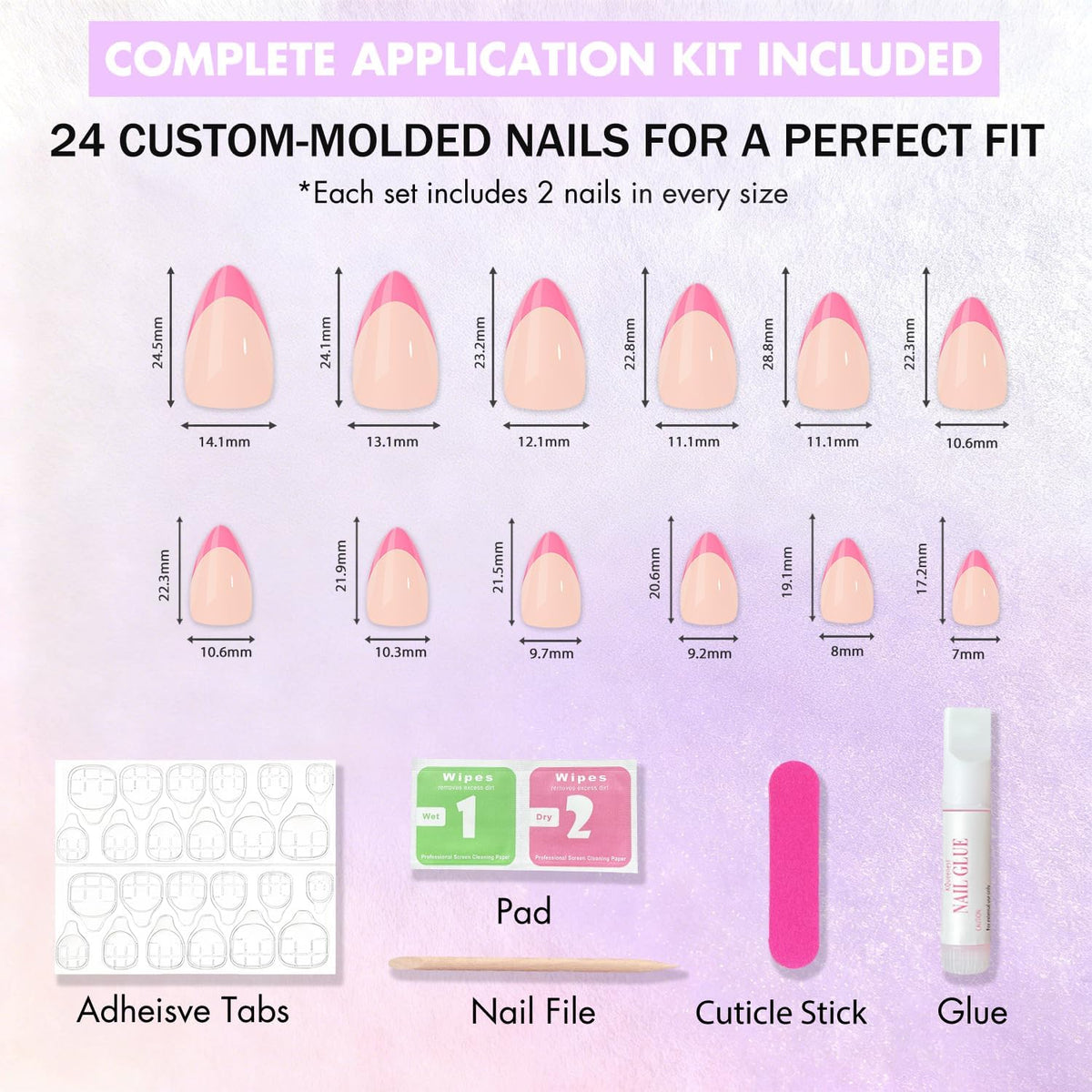 SXVME Uñas postizas francesas con punta almendrada y rojo granate, con pegamento para mujer, uñas postizas francesas naturales, tamaño mediano - 24, kit de uñas postizas de gel suave burdeos, aspecto