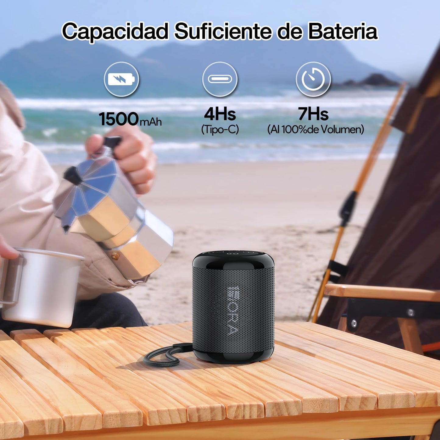 Bocina Bluetooth Portátil 1 Hora Negro con Manos Libres y Radio FM