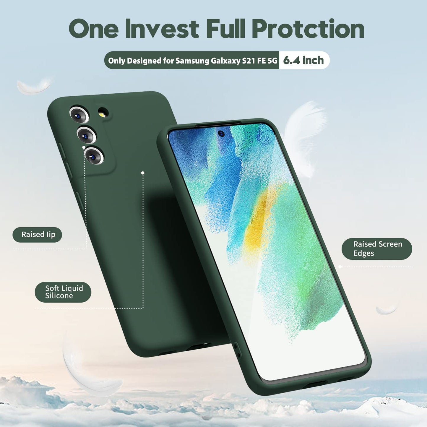Oakxco - Funda de silicona líquida para Samsung Galaxy S21 FE 5G, bonita funda delgada de goma suave TPU lisa de gel para mujeres y niñas, diseño estético, sólido mate protector y a prueba de golpes,