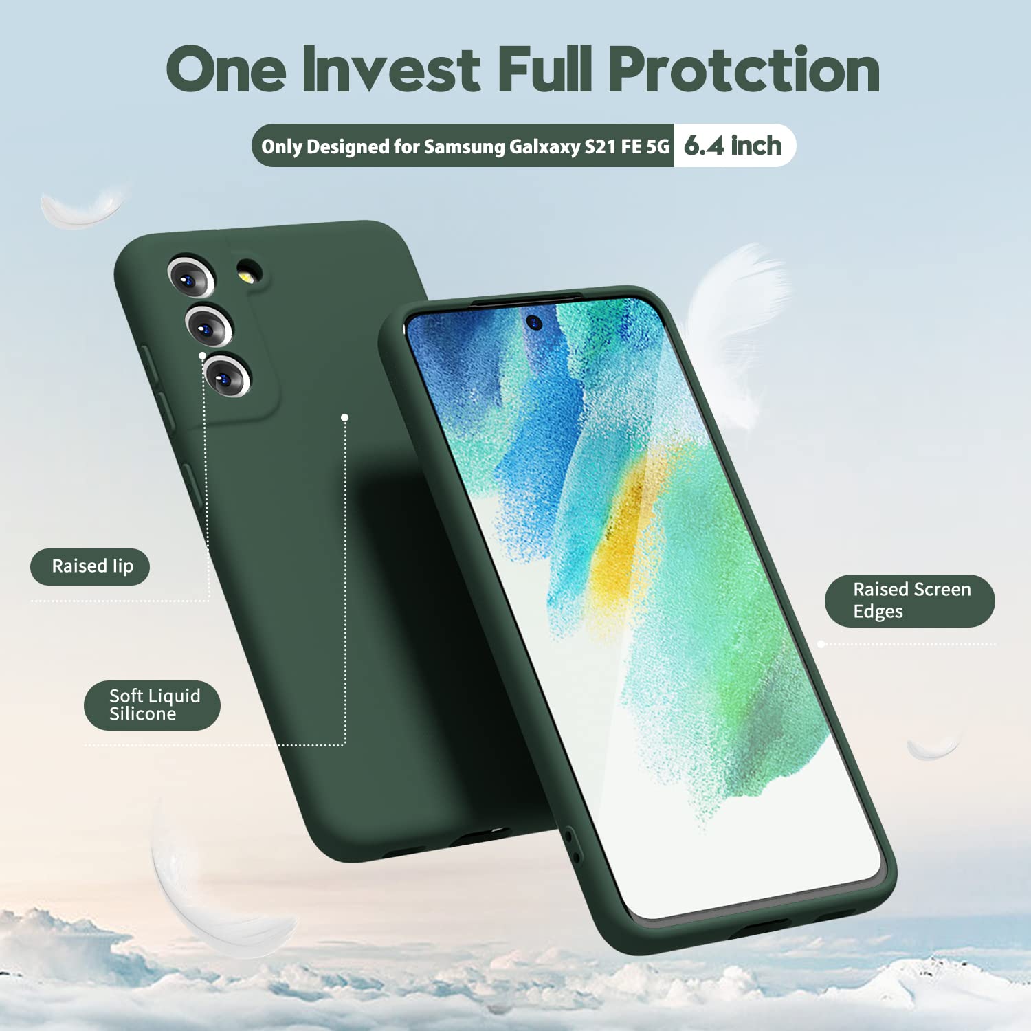Oakxco - Funda de silicona líquida para Samsung Galaxy S21 FE 5G, bonita funda delgada de goma suave TPU lisa de gel para mujeres y niñas, diseño estético, sólido mate protector y a prueba de golpes,