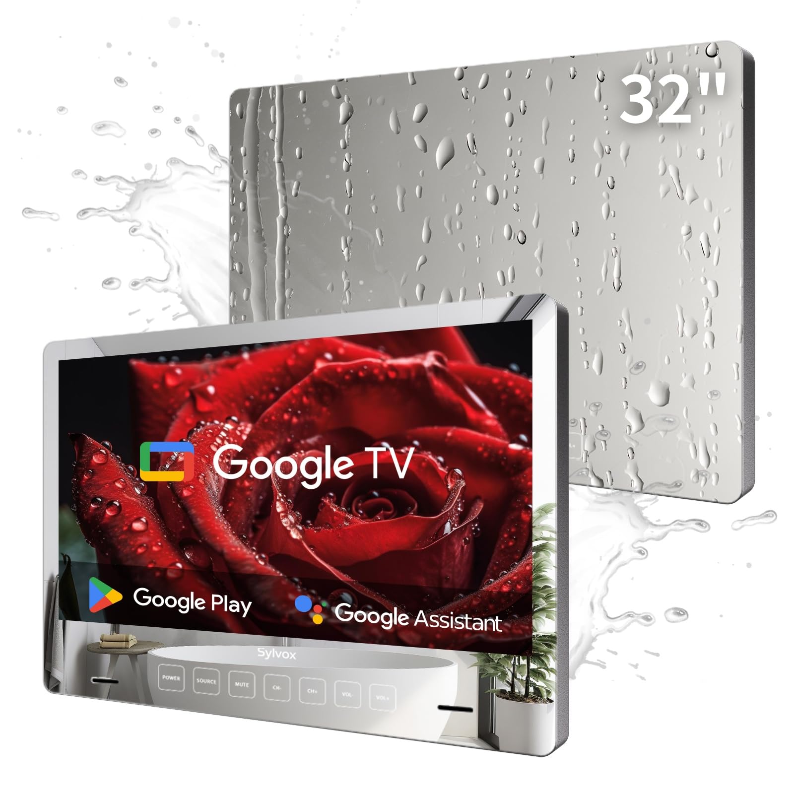 TV de Baño SYLVOX Espejo de 32 Pulgadas con Google OS y Tuner IP66 Impermeable para Baño