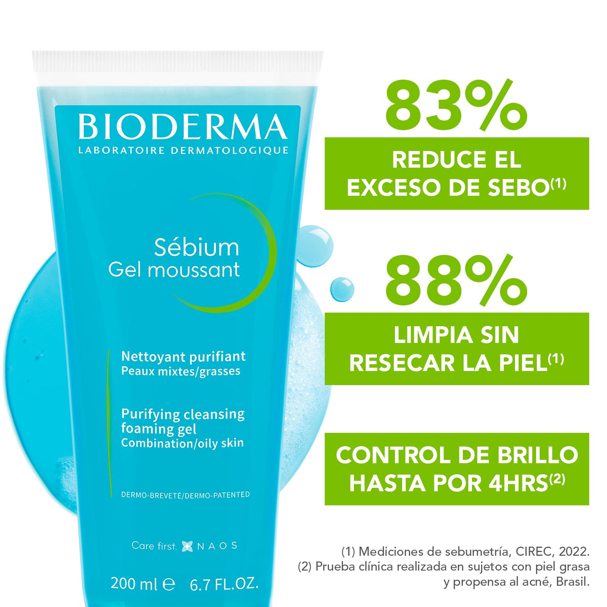 BIODERMA, Sébium Gel Moussant, Limpiador Facial Menos Imperfecciones, Skincare Piel Grasa, Suave y sin Resecar, 200ML