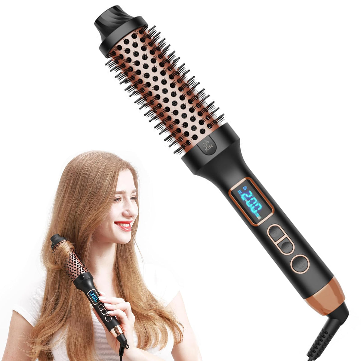 Cepillo Térmico Eléctrico Giratorio para Cabello Frizz-Free con Brillo añadido para Looks de Estilo Salón