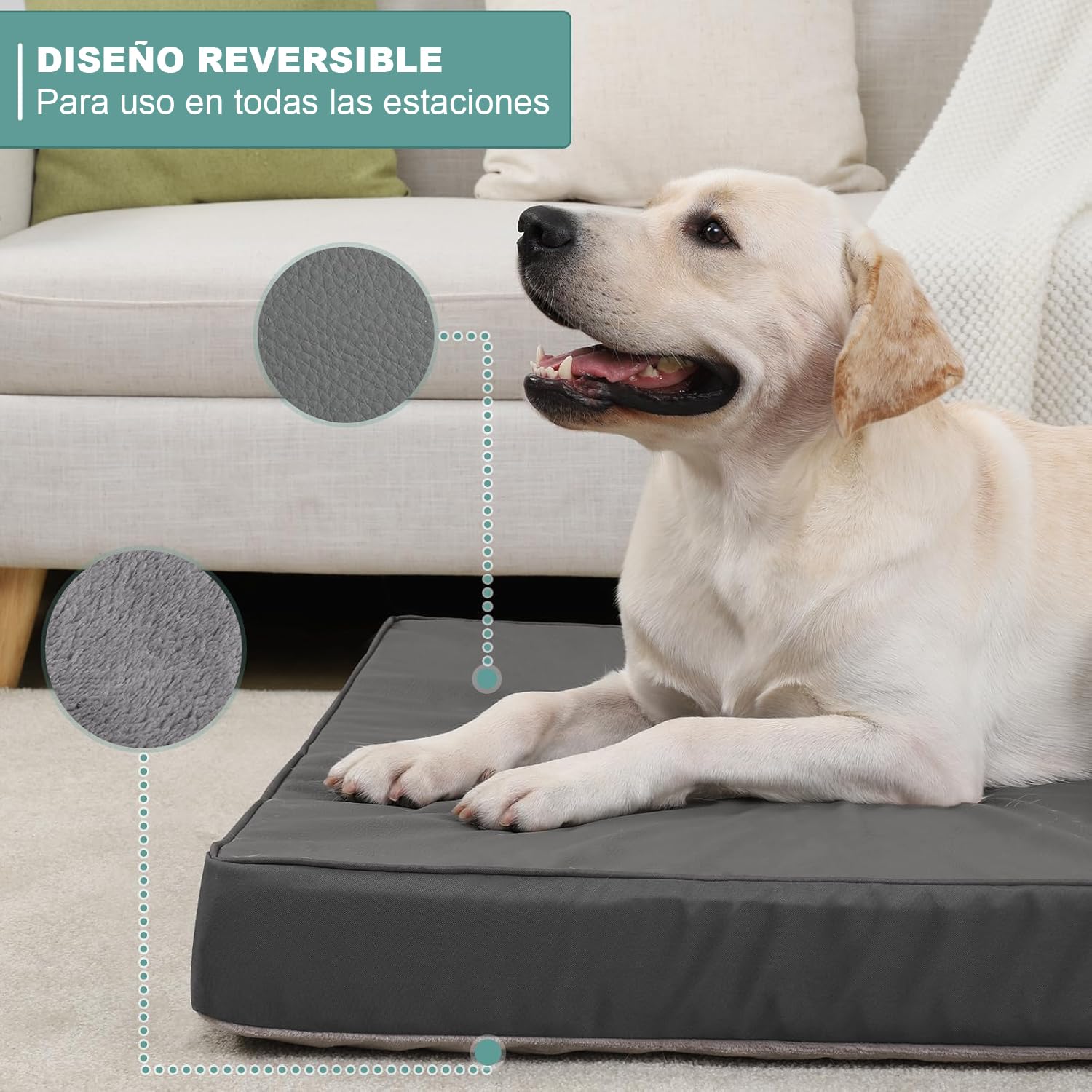 Cama Ortopédica Muja Grandes Doble Cara Inferior Antideslizante para Perro