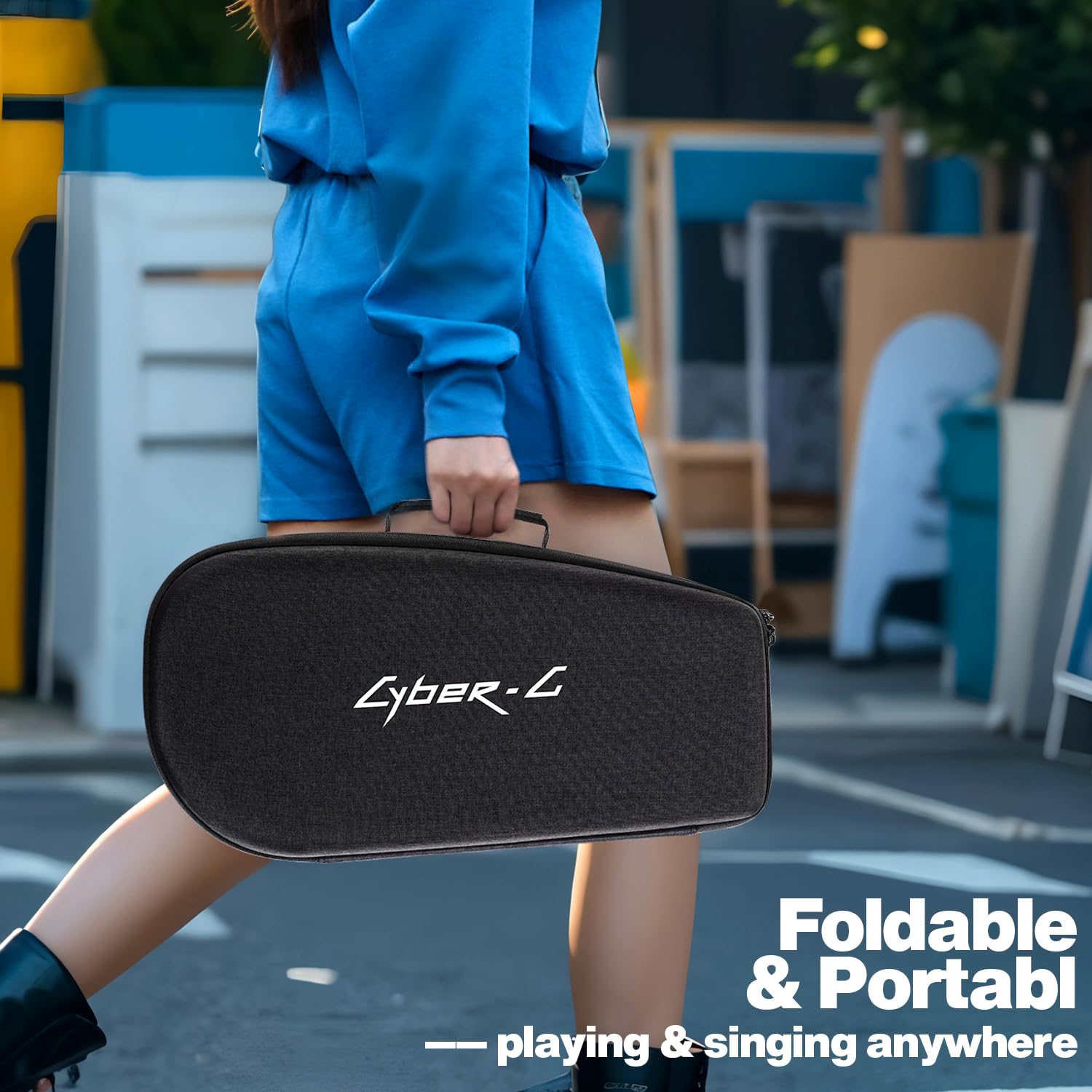 Enya CYBER-G Guitarra inteligente sin cuerdas, portátil plegable de viaje con acordes controlados por aplicaciones, cientos de sonidos de instrumentos, altavoz integrado y máquina de tambor