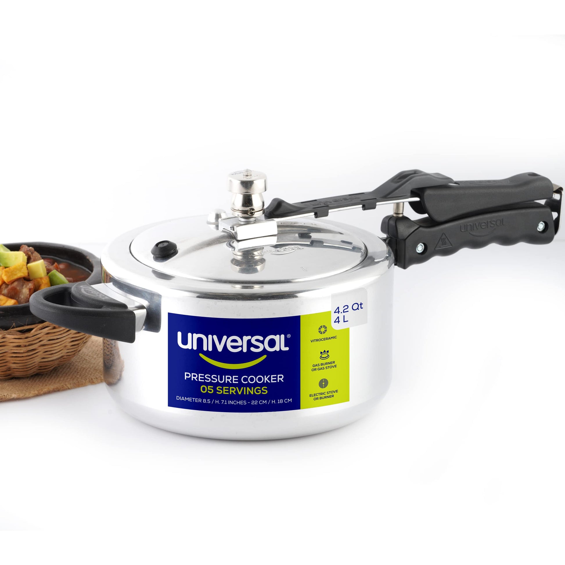 Olla de Presión Universal Aluminio con Sistemas de Seguridad y Asas Resistentes al Calor 4 Litros