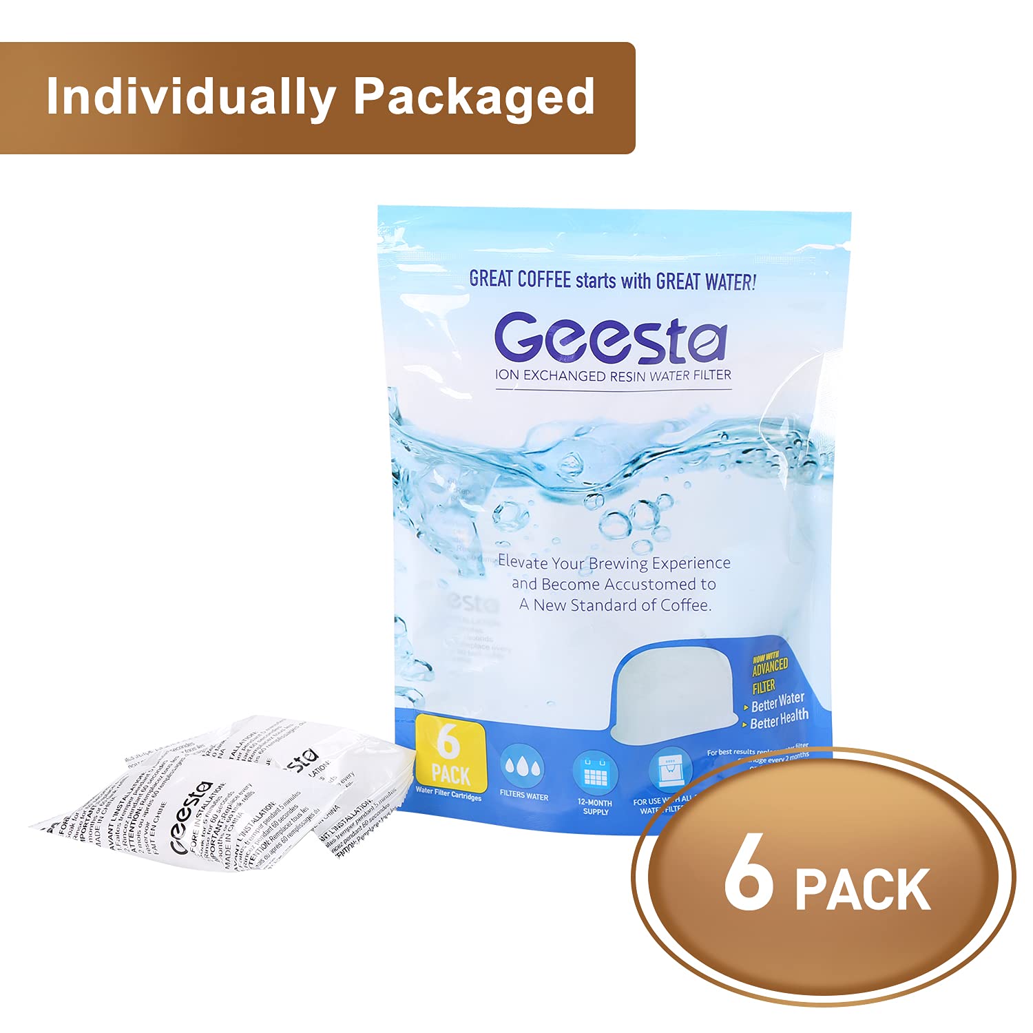 Geesta Ion Exchanged Resin Water Filter 6 Pack - Sabor - Filtración - Fácil, Impurezas, Compatible - Hecho en USA