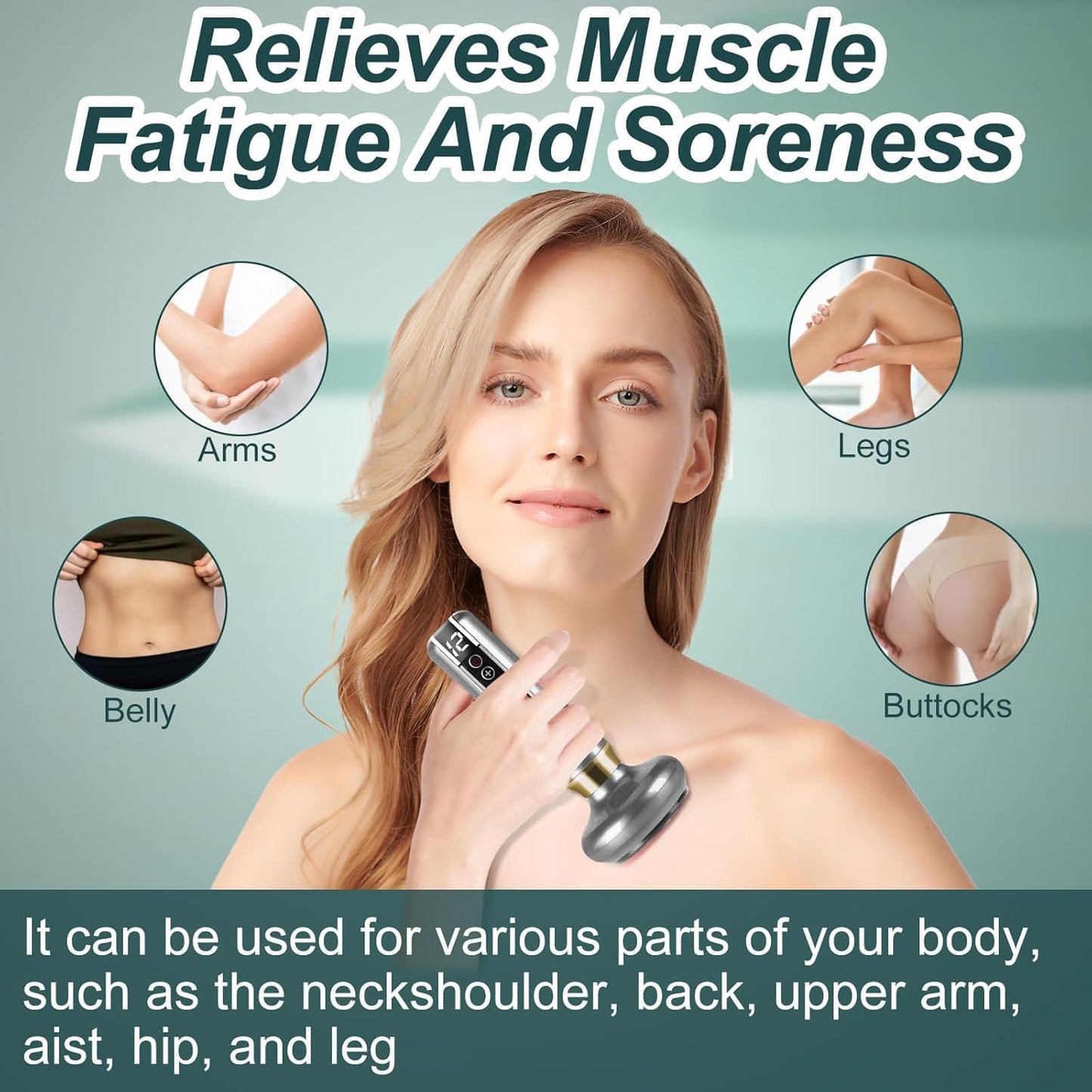 Masajeador Celulitis, Raspador Masajeador EléCtrico, 12 Velocidades con Calor, Incluye Gua Sha y Aceites Esenciales - Mejora Circulación y Firmeza Cutánea, para Abdomen, Piernas, Brazos (gris)