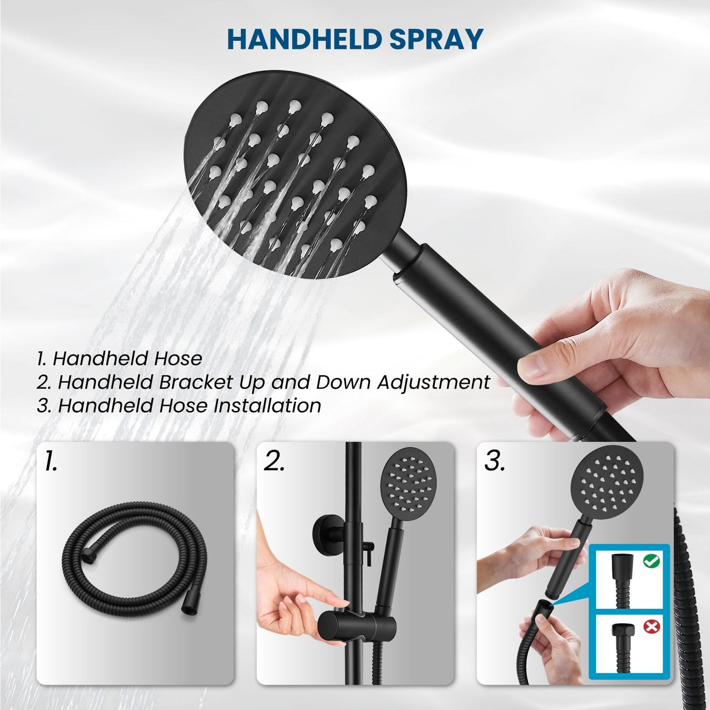 gotonovo SUS304 - Juego de accesorios de ducha para exteriores, sistema de ducha de lluvia de alta presión, montaje en pared, 2 cabezales de ducha de doble función de 8 pulgadas y rociador de mano