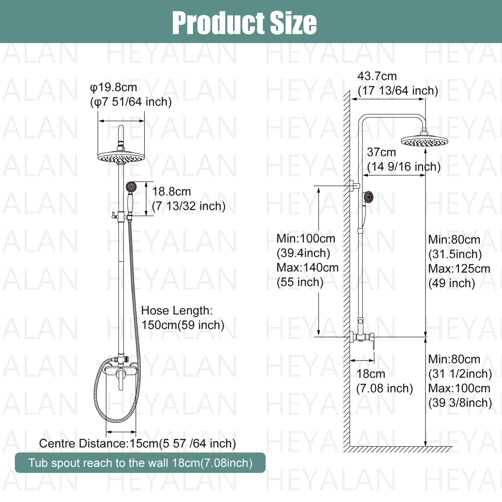 Heyalan - Sistema de ducha de tubo expuesto, níquel cepillado de 8 pulgadas, cabezal de ducha de lluvia, juego combinado de accesorios de latón de una sola manija con pulverizador de mano, barra