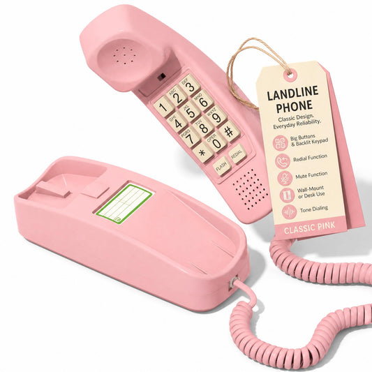iSoHo Phones iSoHo Trimline Phone - Phones For Seniors - Phone for Hearing impaired - Ladies Pink - Retro Novelty Telephone - An Improved Version of The Princess Phones in 1965 - Style Big Button