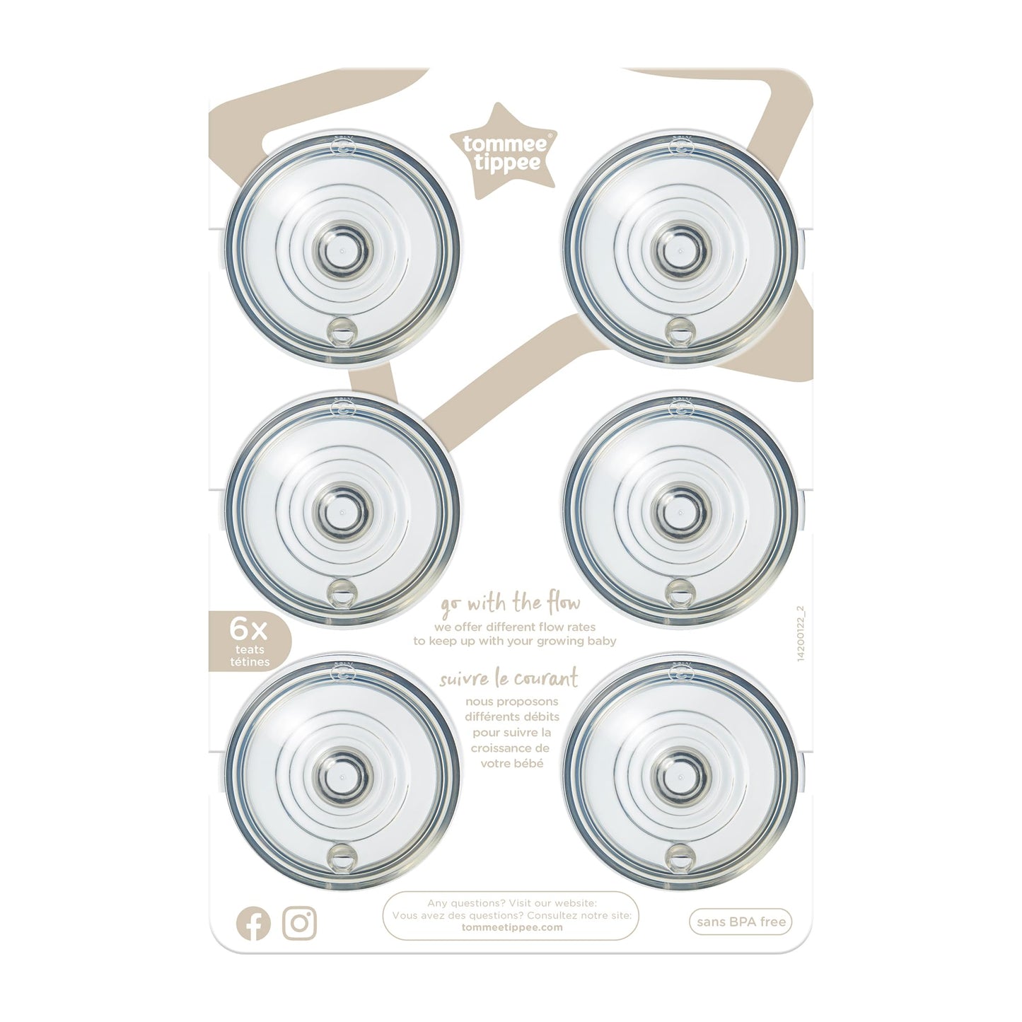 Tetinas de Biberón Tommee Tippee Natural Start Rápido Flujo Parecido al Pecho Anticólico 6+ Meses Silicon Suave 6 Unidades