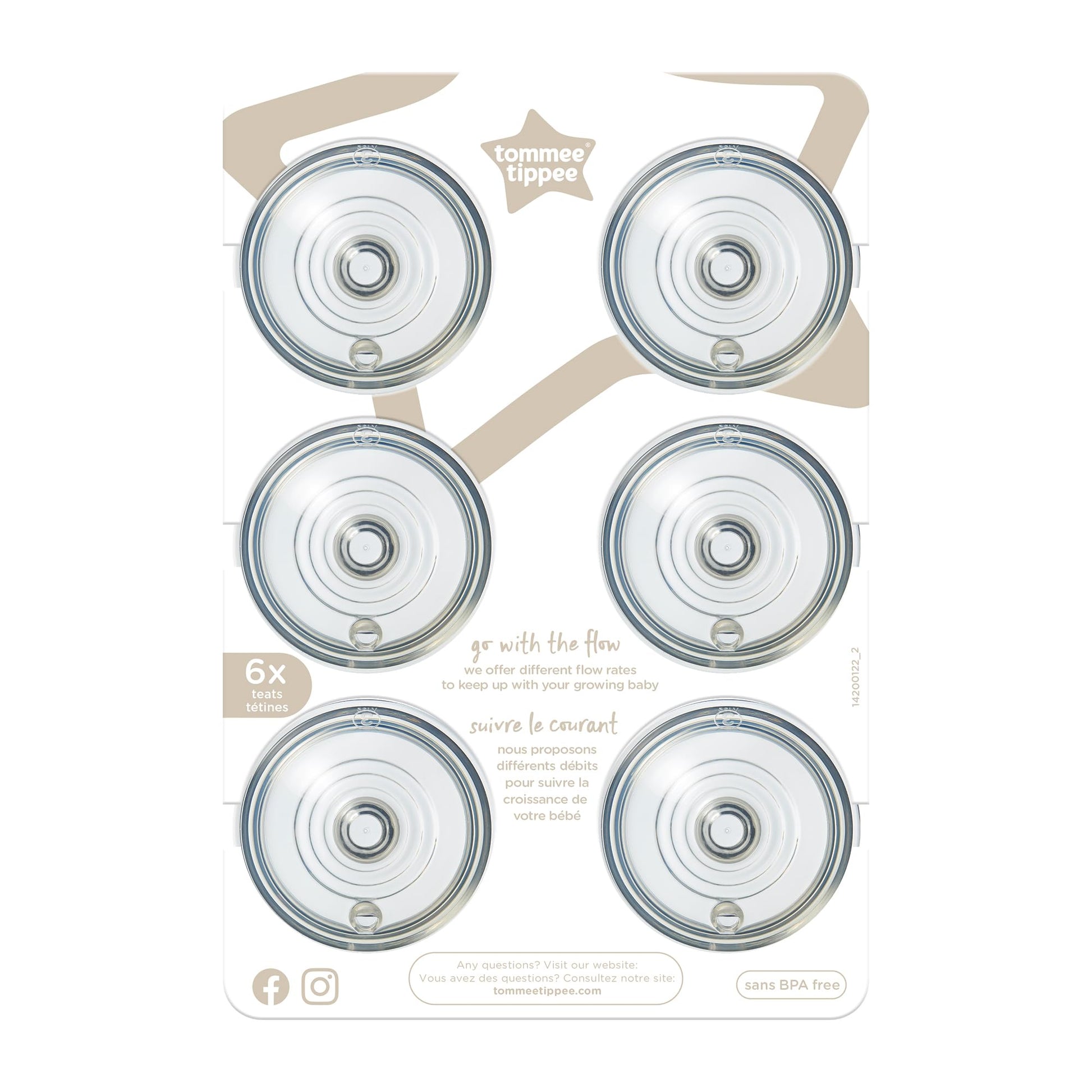 Tetinas de Biberón Tommee Tippee Natural Start Rápido Flujo Parecido al Pecho Anticólico 6+ Meses Silicon Suave 6 Unidades