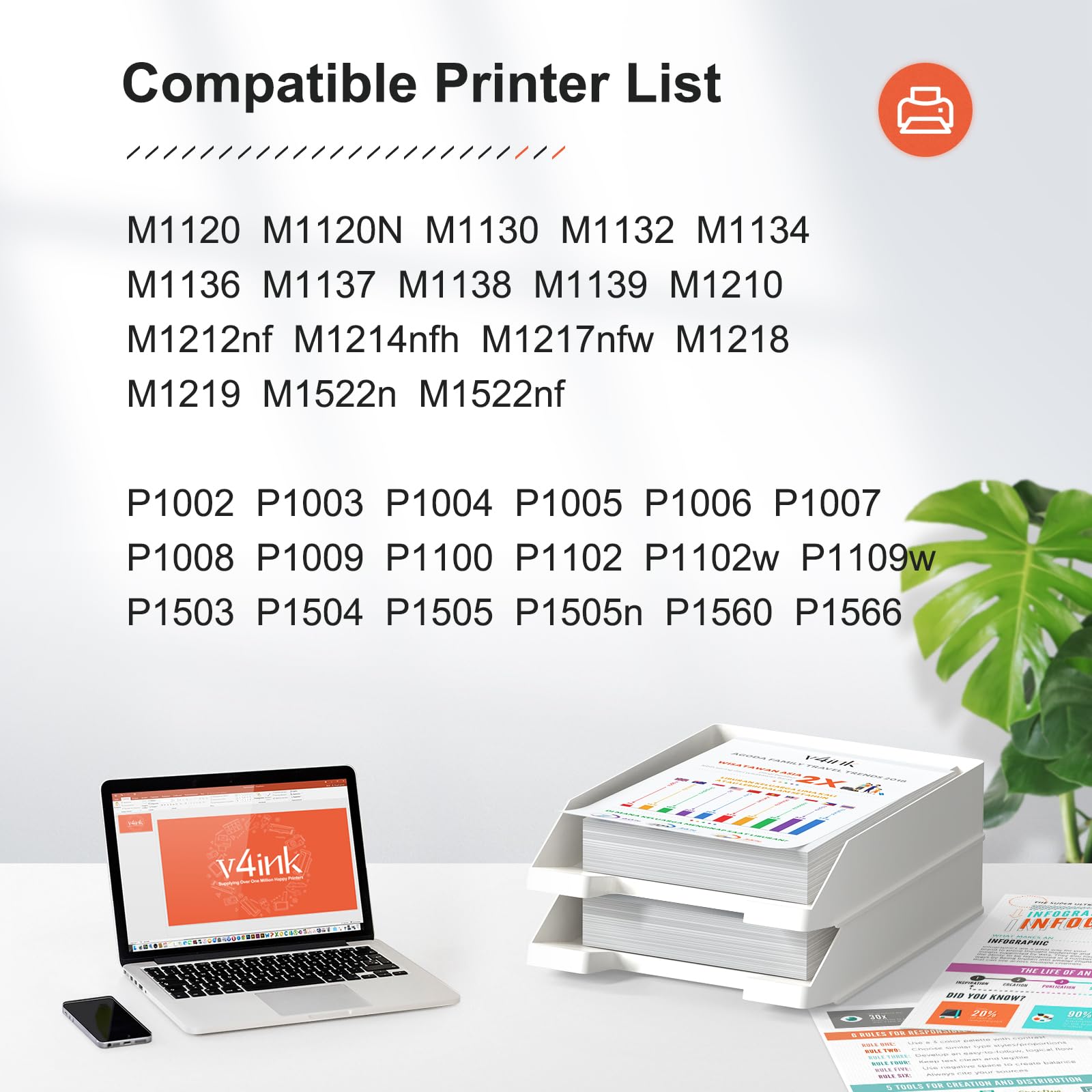 Cartucho de Tóner v4ink Negro Compatible 85A para Impresora HP y Canon