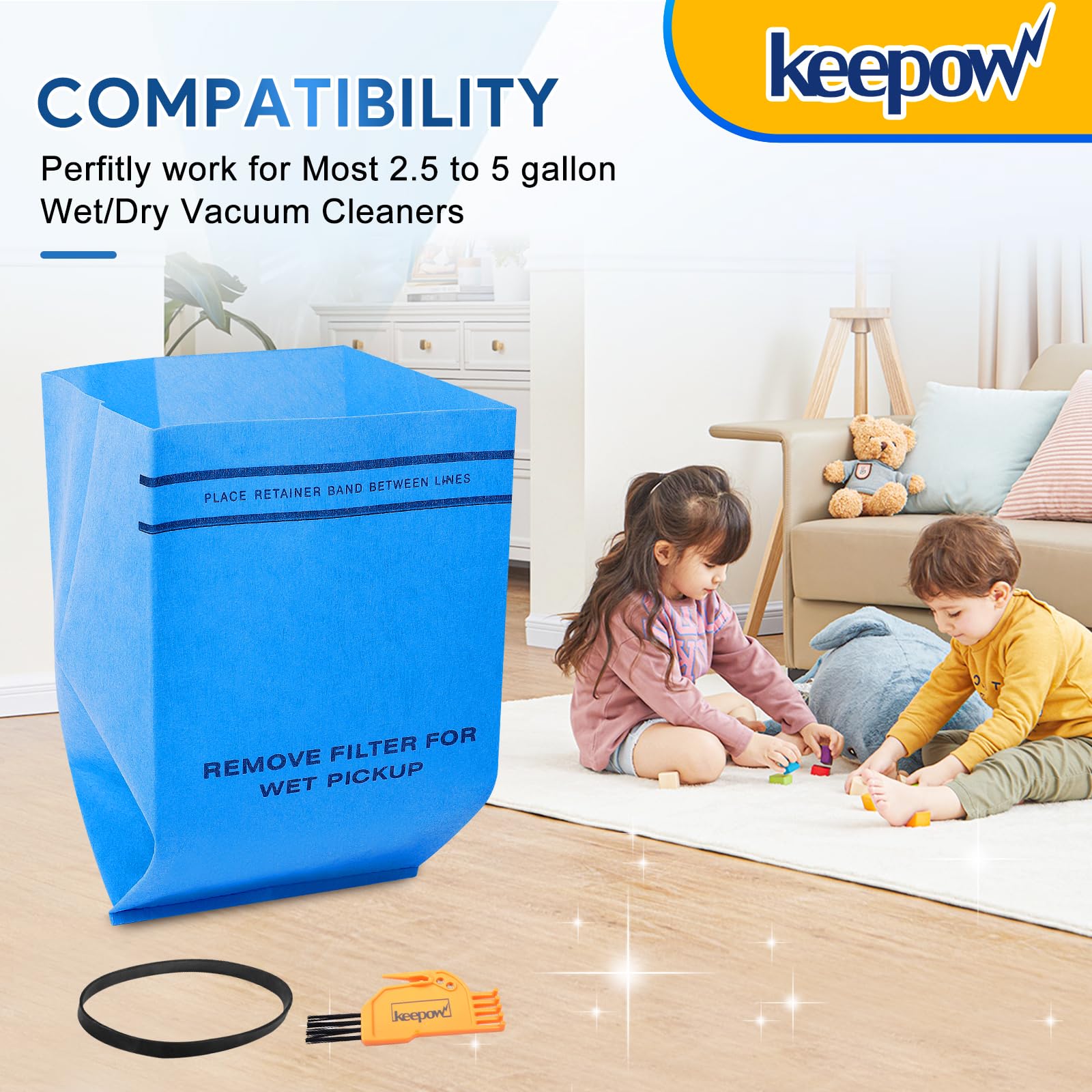 KEEPOW Filtro de aspiradora húmedo seco apto para Stinger 2.5 a 5 galones WS0255VA, parte # VF2000, paquete de 6