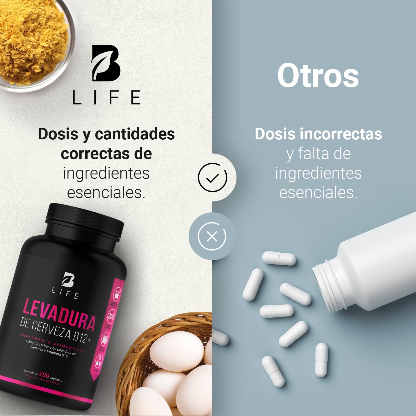 Vitamina B12 B Life Levadura de Cerveza 200 Cápsulas Ingredientes Naturales