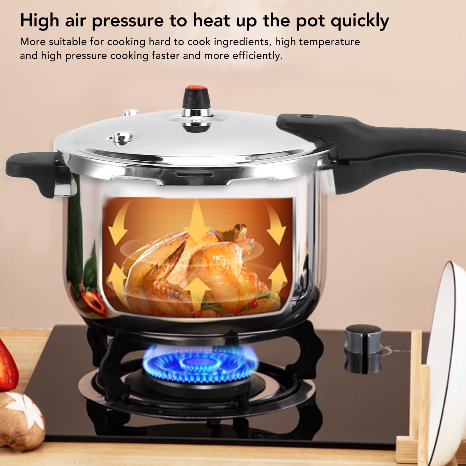 Fockety Olla a Presión de Acero Inoxidable, 16L-2L, Mando Mecánico, Base Compatible con Inducción, Tapa con Cierre de Bloqueo, Automático