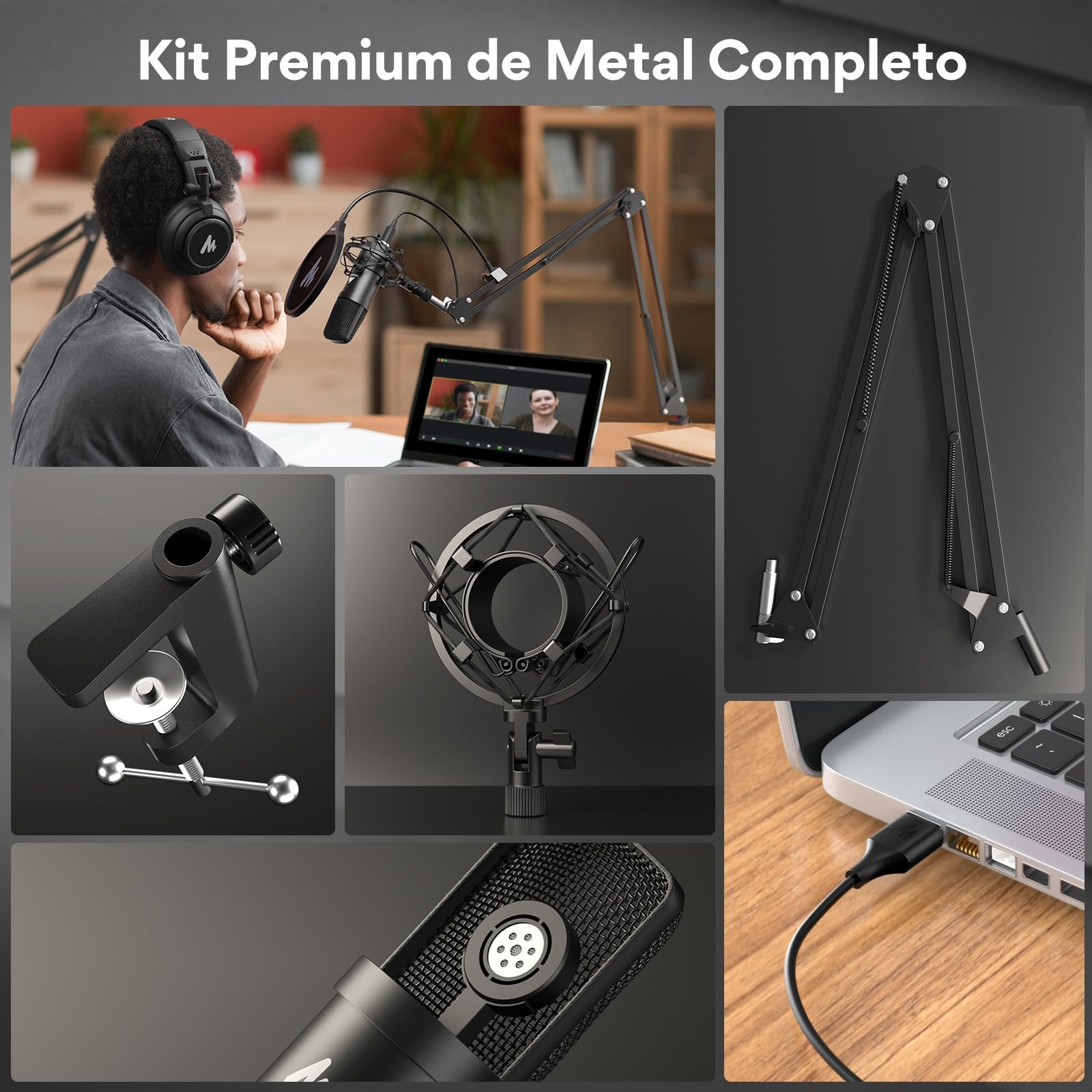 MAONO Kit Micrófono USB Condensador, Mic Cardioide con Chipset de Sonido Profesional 192KHZ/24BIT Plug & Play para PC, Mac, PS4, Microfono para Gamer, Streaming, Podcast, Youtube, Grabación(AU-A04)