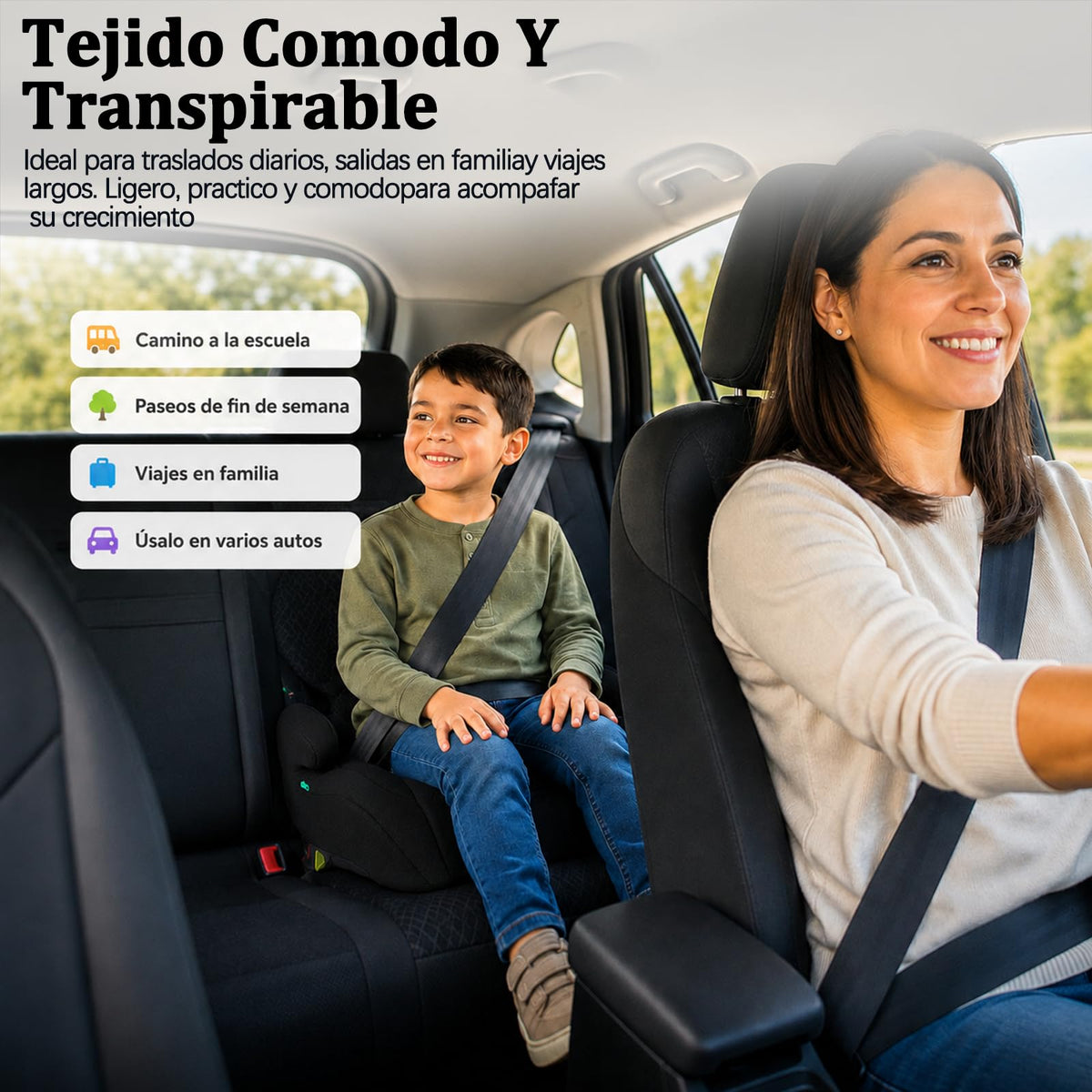 Asiento Elevador de Viaje para Coche sin Respaldo Negro