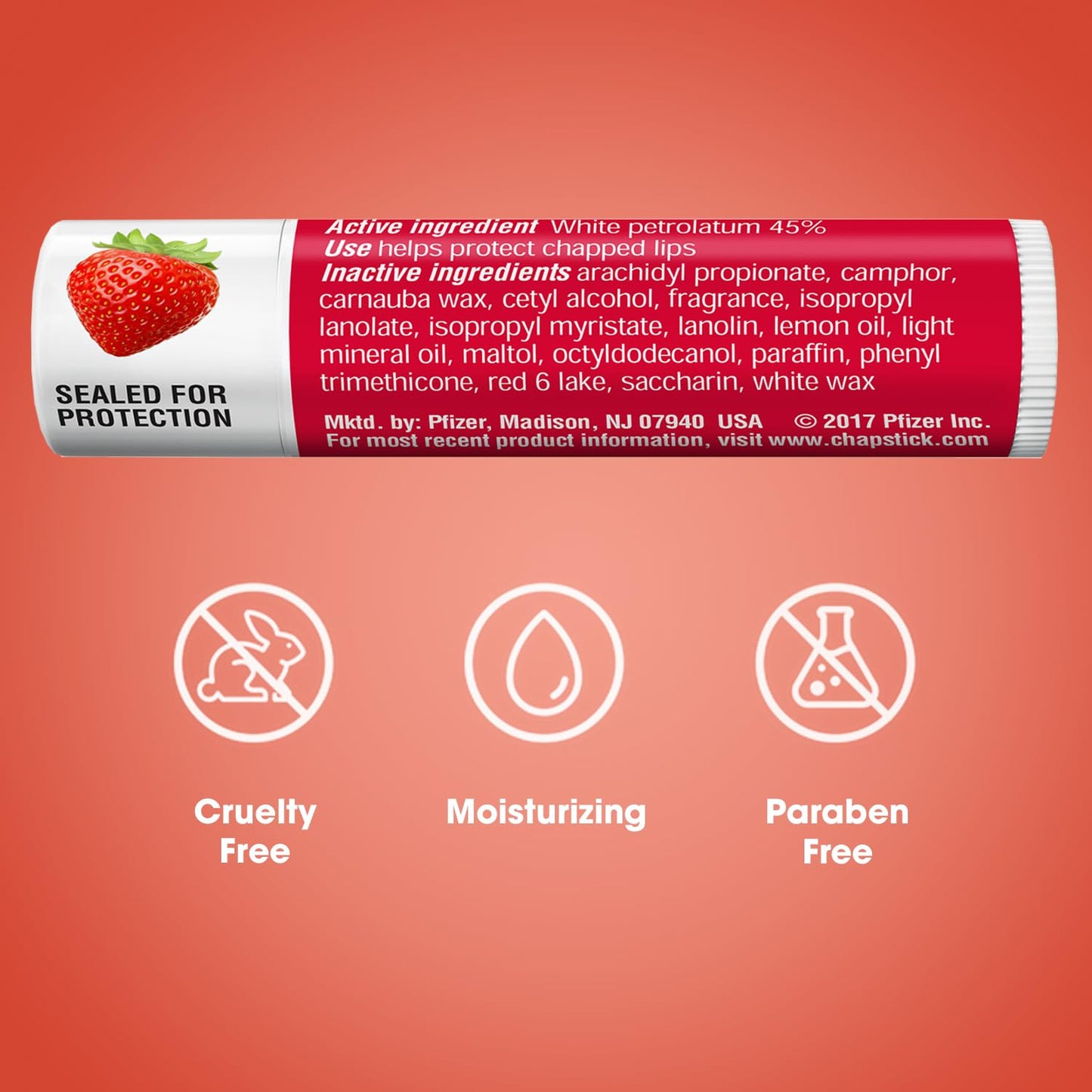 ChapStick Classic Lip Balm Skin Protectant Bulk, 12 Count, Strawberry Flavor, 0.15 Ounce