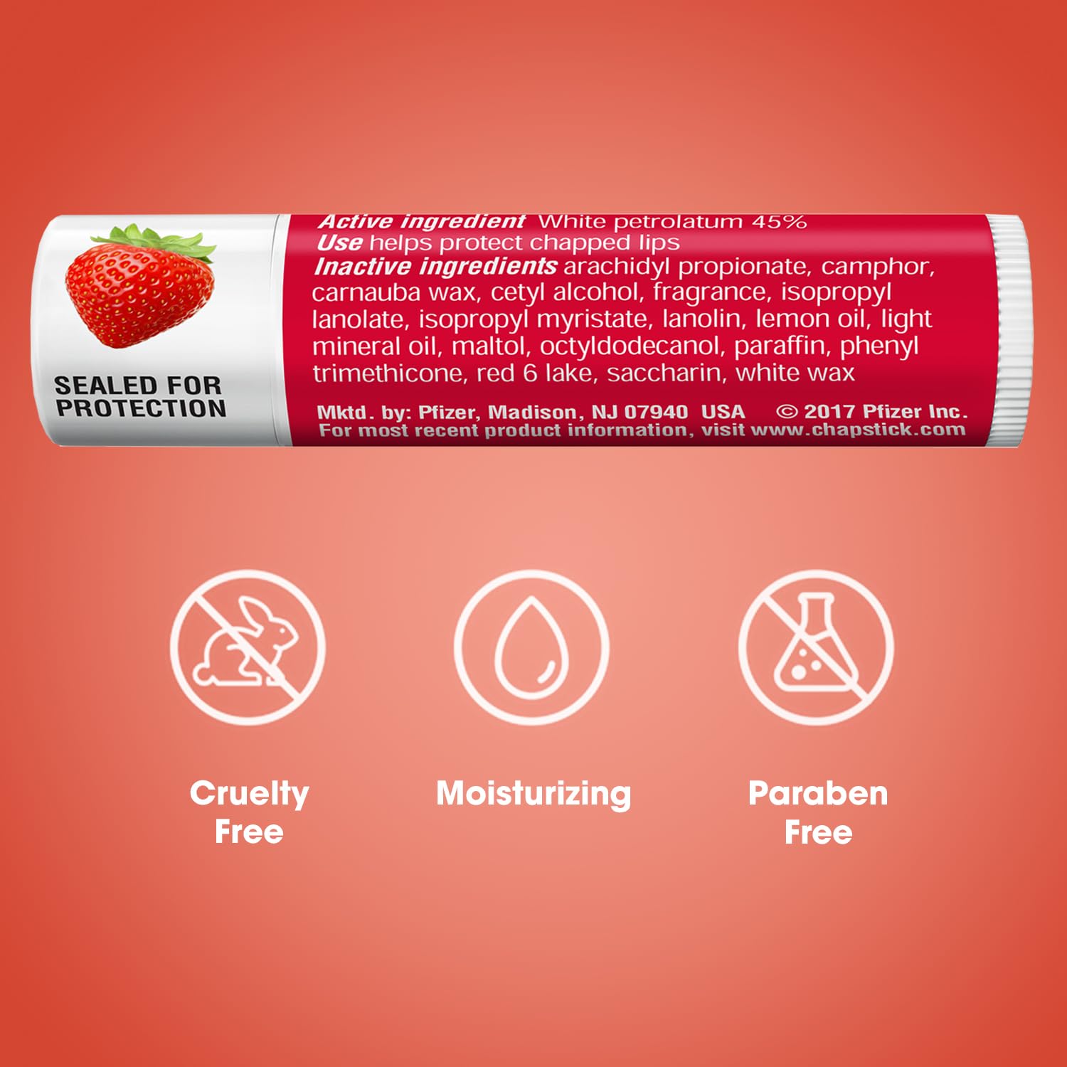 ChapStick Classic Lip Balm Skin Protectant Bulk, 12 Count, Strawberry Flavor, 0.15 Ounce