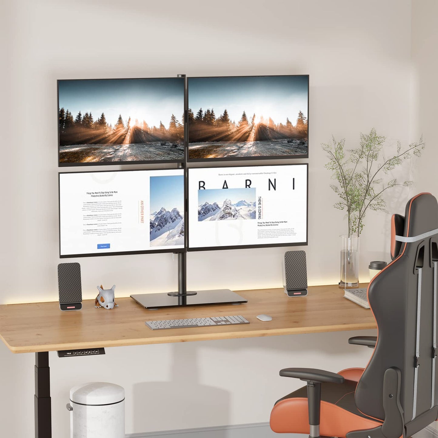Soporte de Monitor cuádruple WALI Vidrio Ajustable Pantallas 17-27 Pulgadas