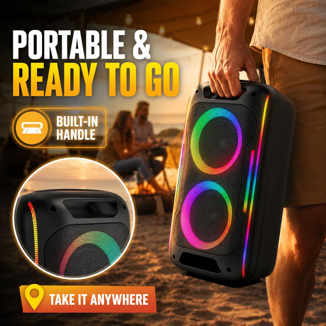 Altavoz Bluetooth para fiesta, potente sonido estéreo de 180 W con graves profundos, altavoz inalámbrico portátil con modos de sonido EQ, luces LED, Bluetooth 5.3 para el hogar, al aire última