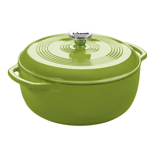 Lodge - Horno holandés de hierro fundido esmaltado de 6 cuartos con tapa, asas dobles, apto para horno hasta 500 °F o en estufa, uso para marinar, cocinar, hornear, refrigerar y servir - Aguacate