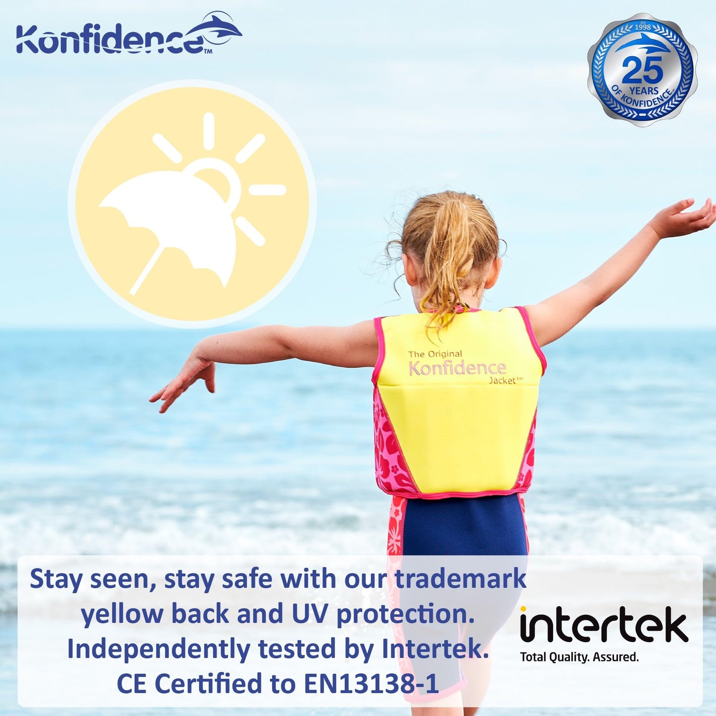 Chaqueta de Natación Infantil Konfidence azul navy y azul con estampado de palmeras