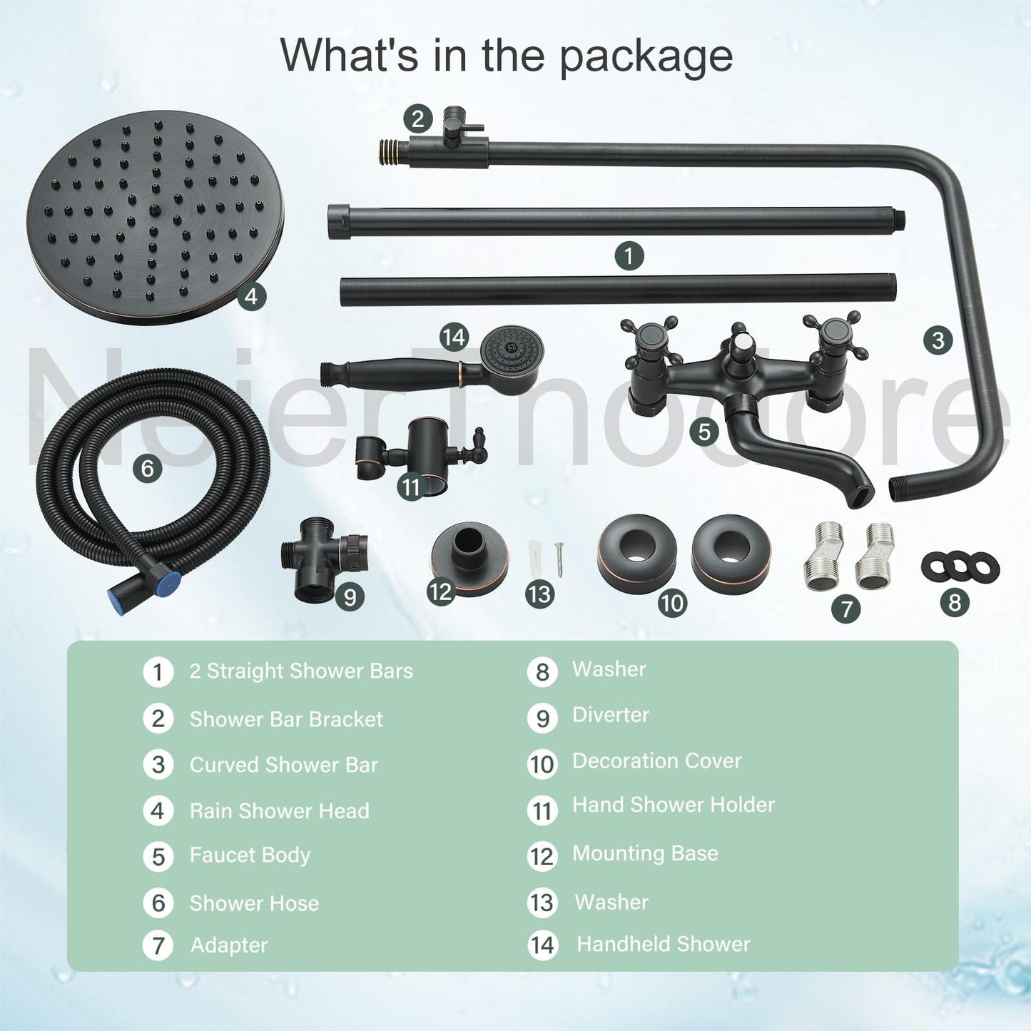 Juego de Llave de Ducha NeierThodore Bronce Aceitado con Sistema Completo Montado en la Pared