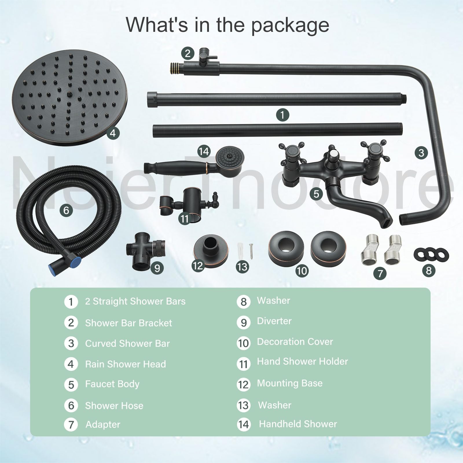 Juego de Llave de Ducha NeierThodore Bronce Aceitado con Sistema Completo Montado en la Pared