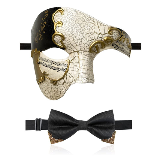 IncreDecor Máscara de mascarada para hombres Phantom of The Opera con lazo, máscaras venecianas para fiesta de Halloween (negro)