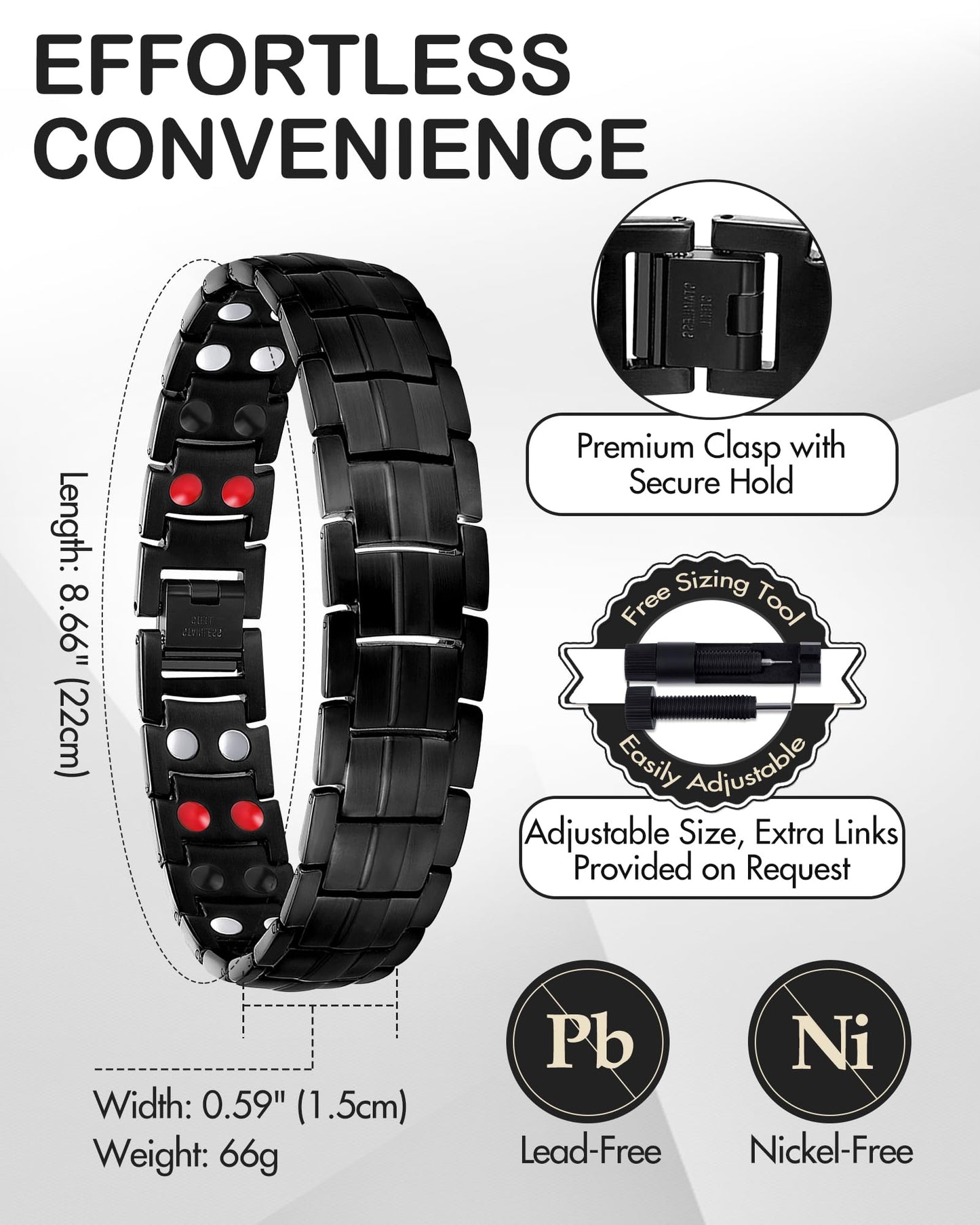Pulsera Magnética Feraco Acero Titanio con Doble Fila para Hombre