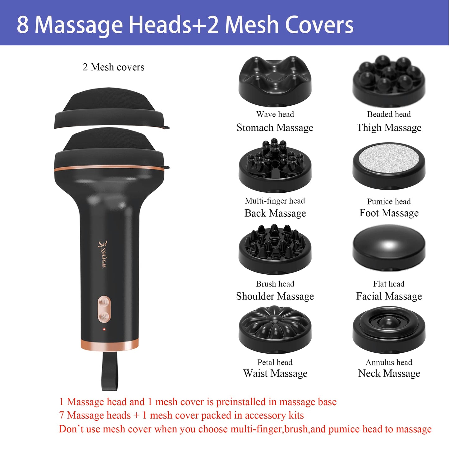 ZY ZERYEW Masajeador De Celulitis De Mano, Máquina Para Esculpir El Cuerpo, Recargable E Inalámbrico, Masajeador De Grasa Estomacal Con 8 Cabezales De Masaje 2 Cubiertas De Malla, Masaje Abdominal Vie
