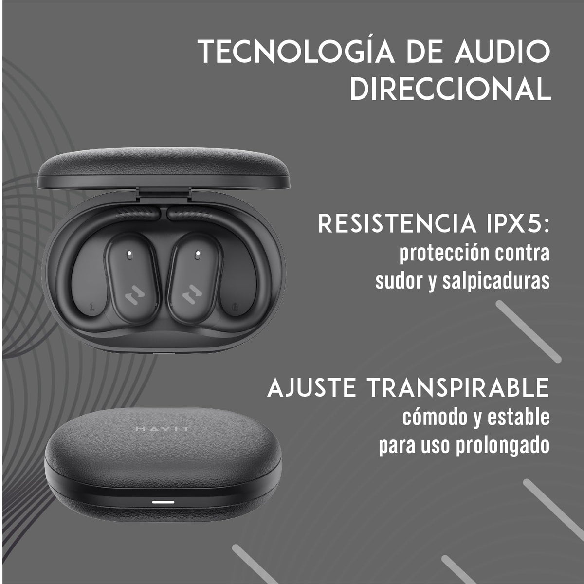 Audífonos havit Onyx Black Oído Abierto OWSFIT 02A BT 5.4 IPX5 64h