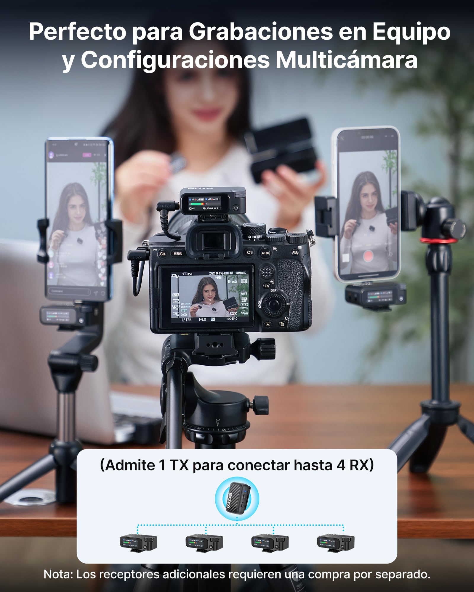 BOYA BOYAMIC 2 Micrófonos Inalámbricos para iPhone 15–16/Android/PC/Cámara, Cancelación de Ruido con IA, Grabación Interna en 32-bit Float, AMOLED, 300 m y 54 h con Estuche de Carga para Grabación