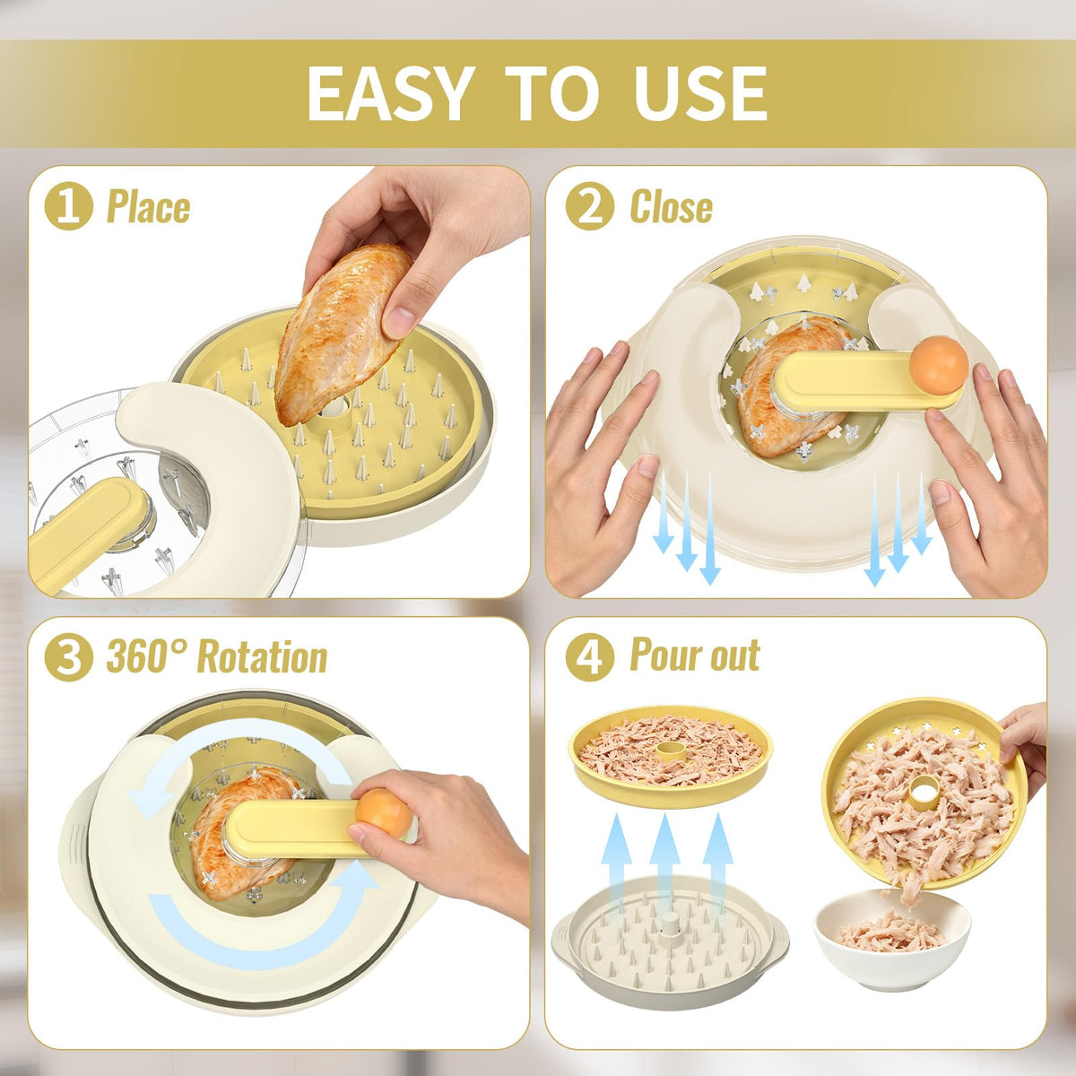 Trituradora de Pollo Pro Twist Transparente Antideslizante con Mango Ergonómico