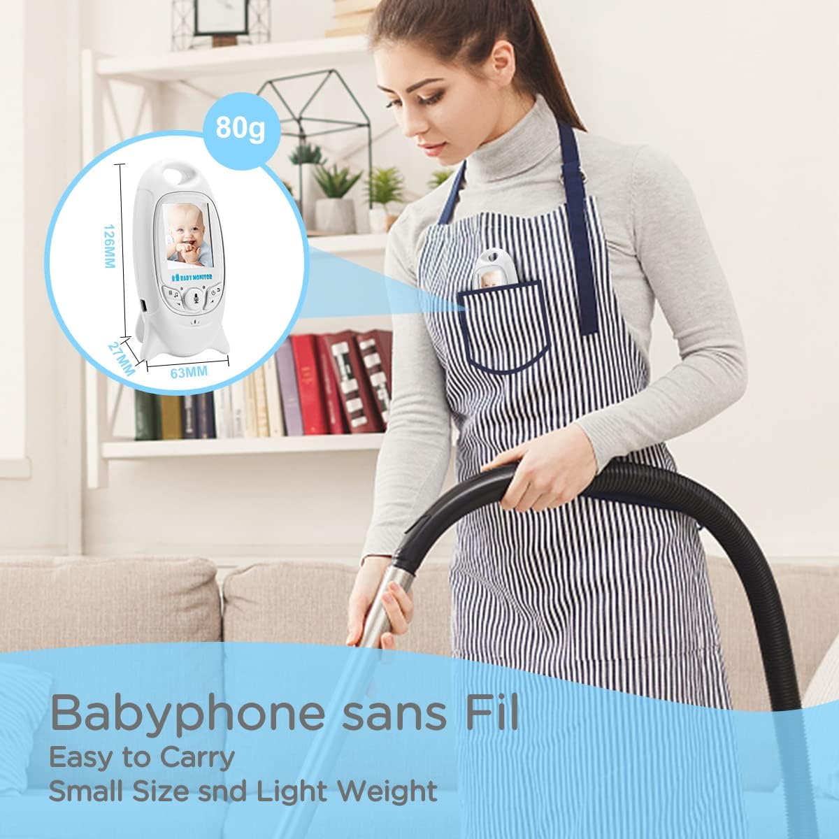 Monitor de Bebé TKMARS Blanco con Cámara y Audio sin WiFi para Nuevas Mamás