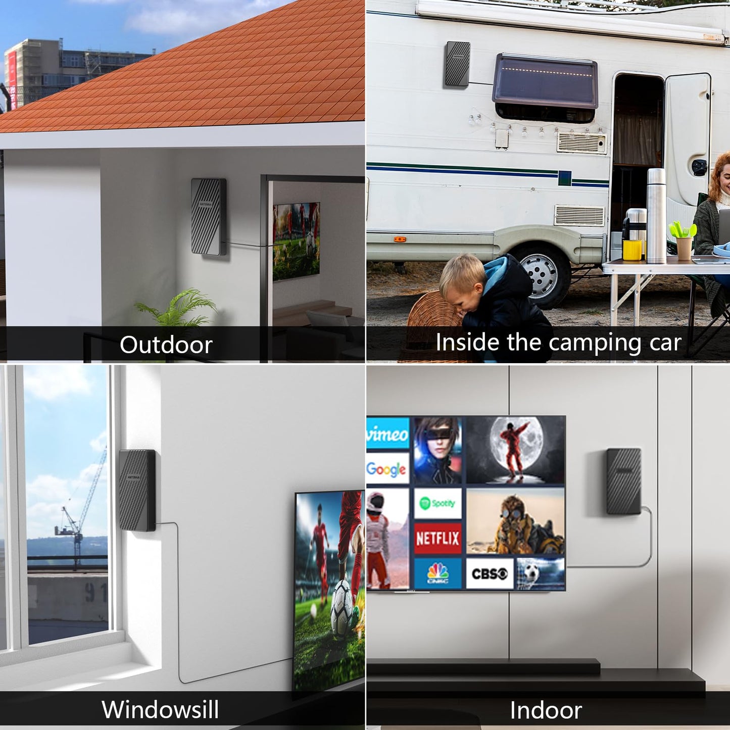 Antena de TV de alcance de más de 2200 millas para canales locales, antena de TV digital más fuerte mejorada 2025 para interiores y exteriores con amplificador de señal y cable coaxial de 33 pies