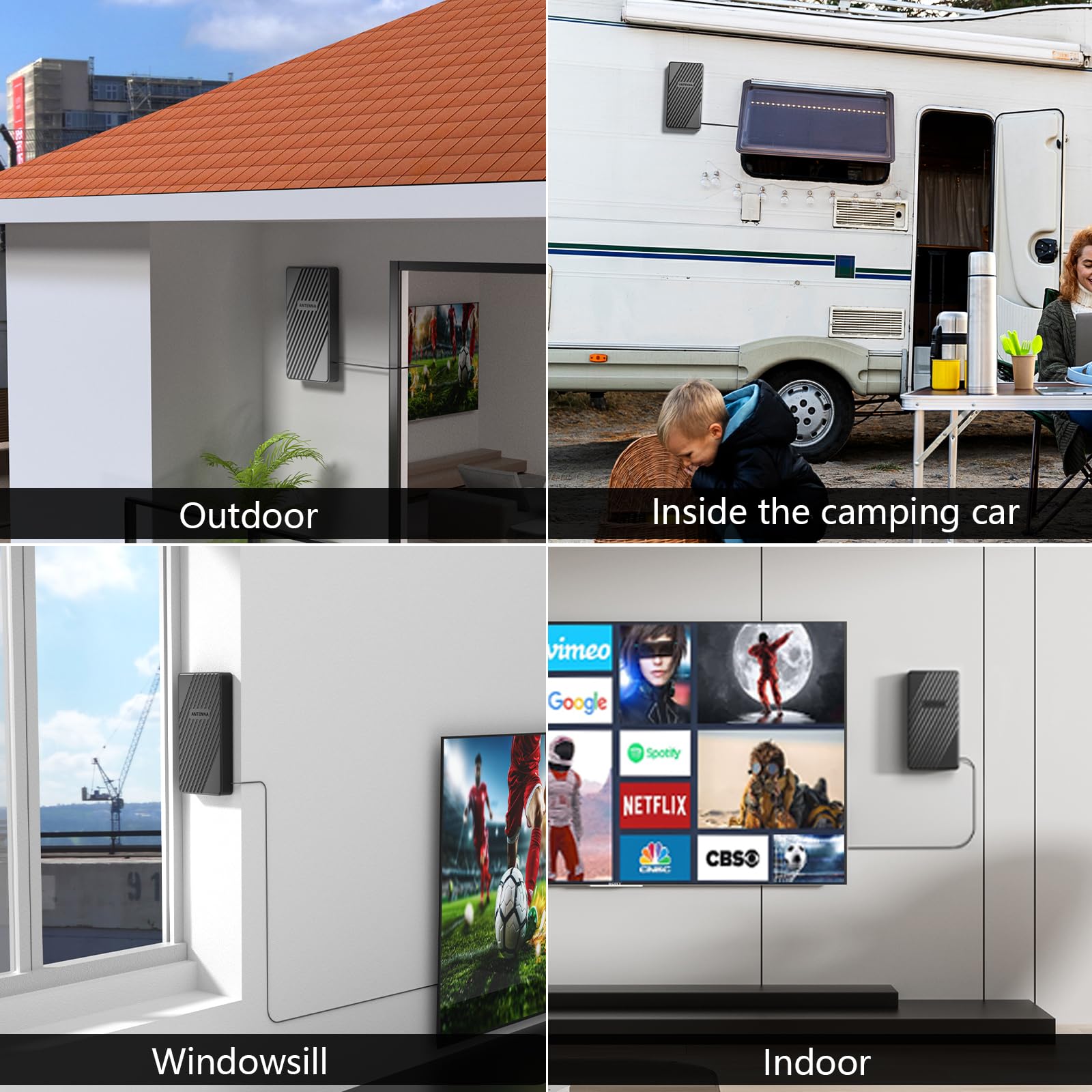 Antena de TV de alcance de más de 2200 millas para canales locales, antena de TV digital más fuerte mejorada 2025 para interiores y exteriores con amplificador de señal y cable coaxial de 33 pies