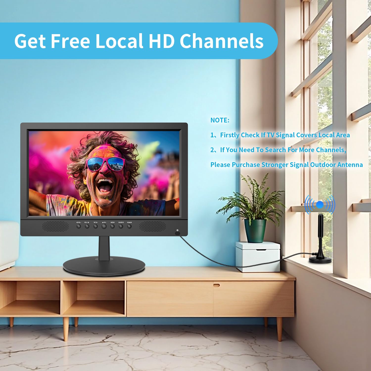 Jexiop TV de visualización plana de 16 pulgadas, televisor pequeño con control remoto, perfecto Full HD 1080P para cocina, entrada de adaptador de CA de doble alimentación DC-12V y CA para tu RV y