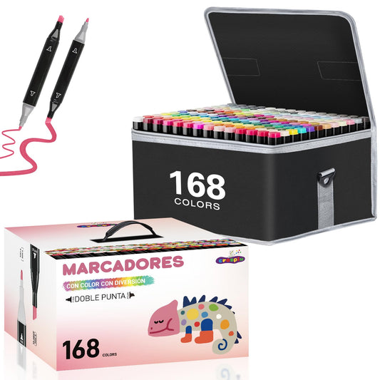 CROSPIN Juego de Marcadores Doble Punta 168 Colores, Marcadores Pluma de Acuarela con Base, Punta Fina 1mm + Cincel 6mm, Seguros y Portátil con Estuche Cremallera - Ideal para Dibujo Profesional