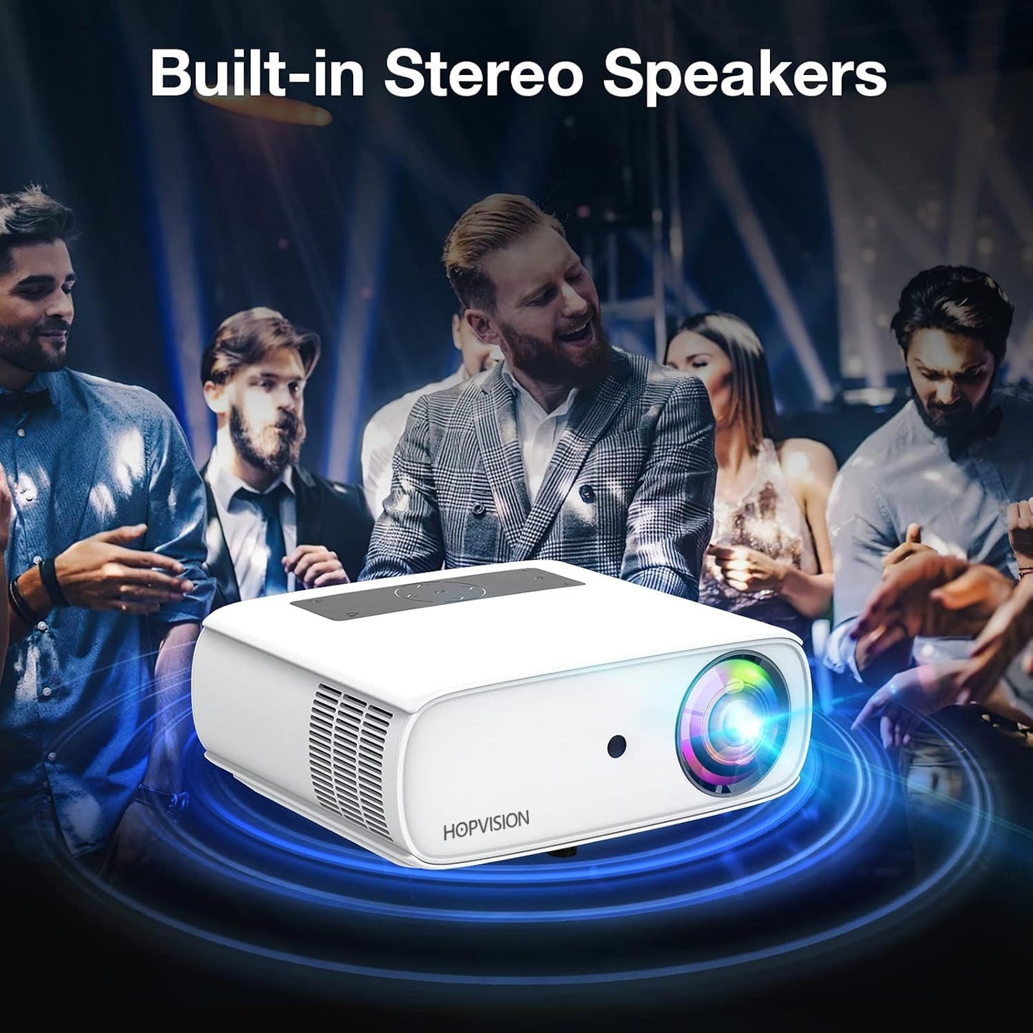HOPVISION Proyector Native 1080P Full HD, película de 15,000 Lux con 150,000 Horas de Vida LED, 4K & 350 Pulgadas Compatible, para SmartPhone/PC/Laptop/PS4/TV Stick/Excel/PPT