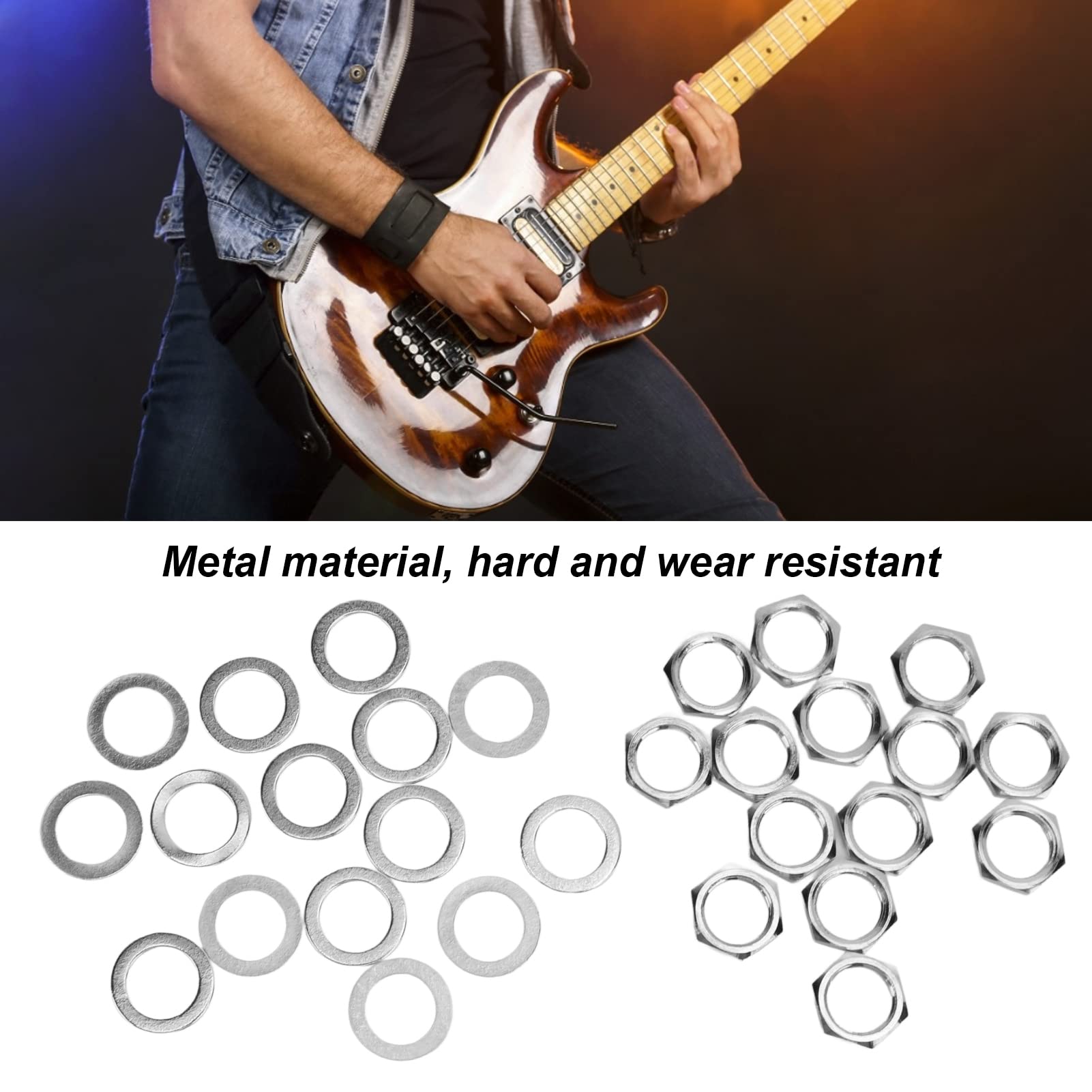 Arandela de metal Jack, tuercas G3 / 8 de alta dureza con paso de 0.8MM para guitarra eléctrica y bajo(Plata)